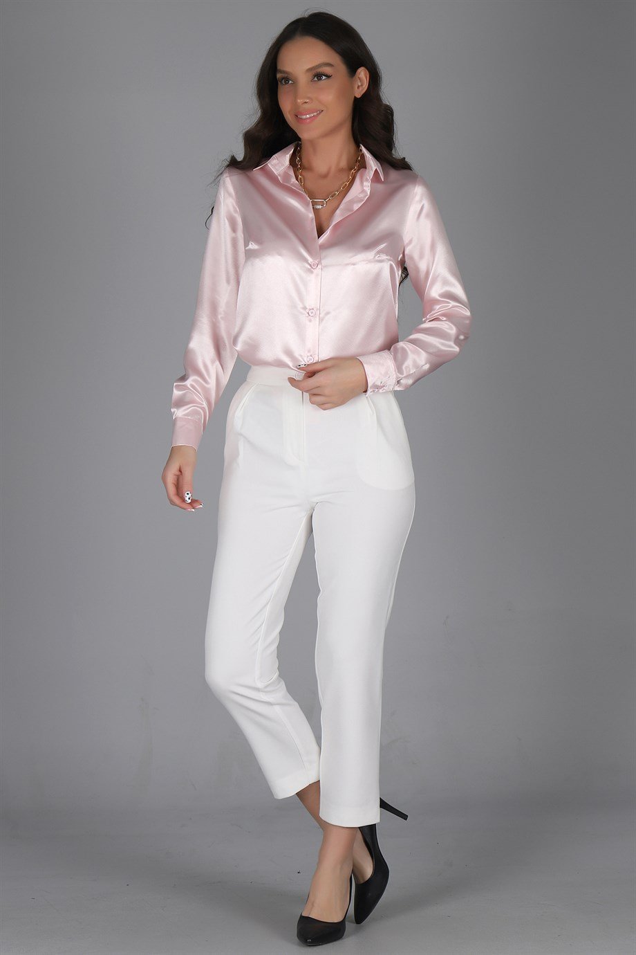SWEETNESS Women's Powder Pink Satin ShirtSWEETNESS