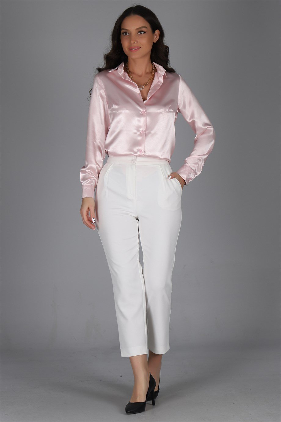SWEETNESS Women's Powder Pink Satin ShirtSWEETNESS