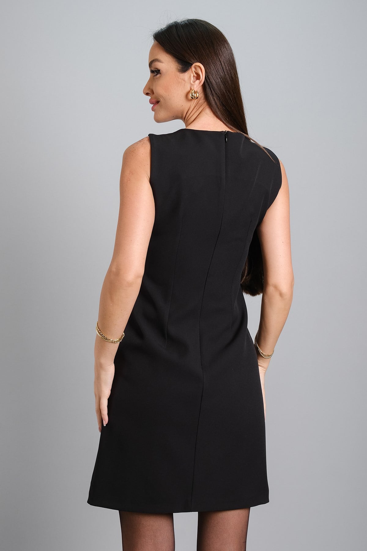 Sweetness Kadın Siyah Krep Kumaş Yandan Düğmeli Model Kolsuz ElbiseSWEETNESS