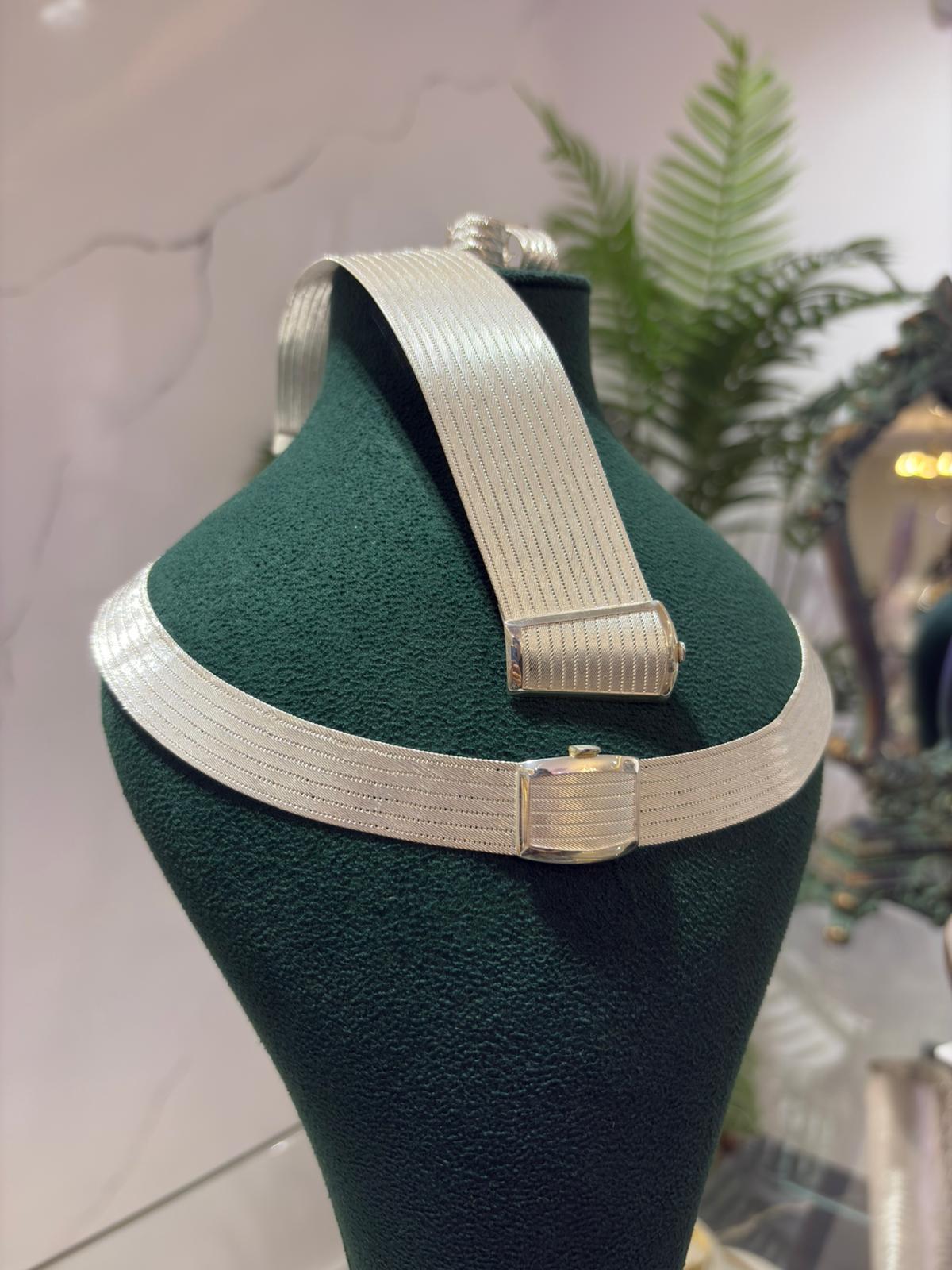 925 Ayar Gümüş 13 Sıra Hasır Bileklik 7 Sıra Gerdanlık ve Küpe Seti