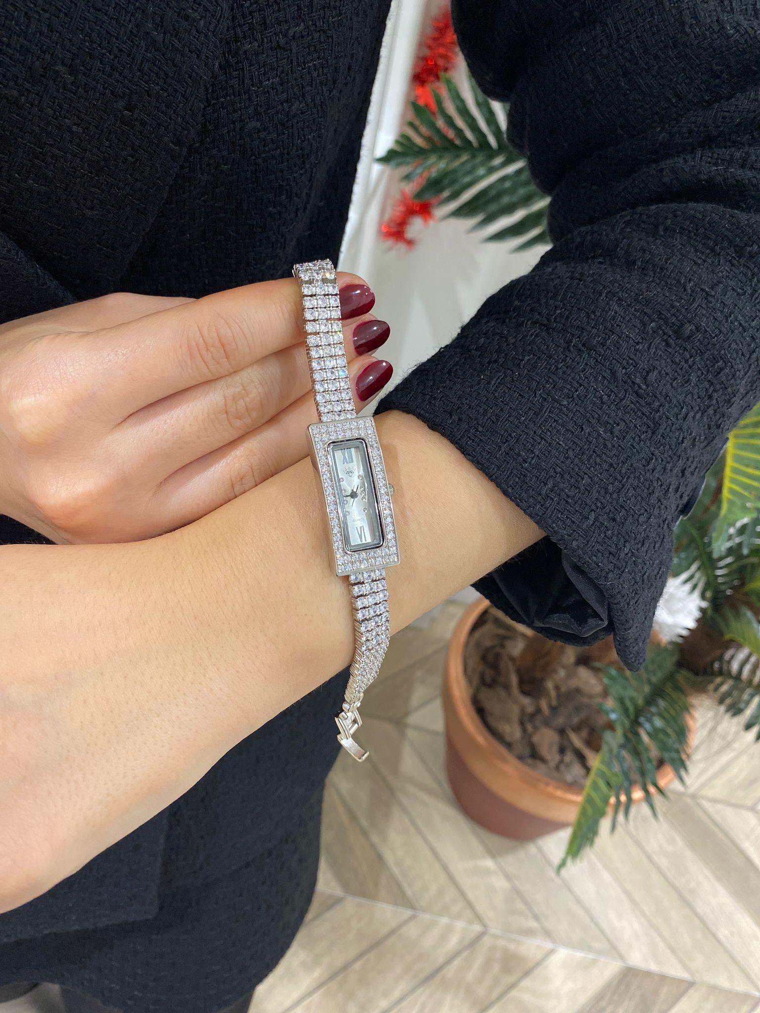 925 Ayar Gümüş Dikdörtgen TaşlıSaat 