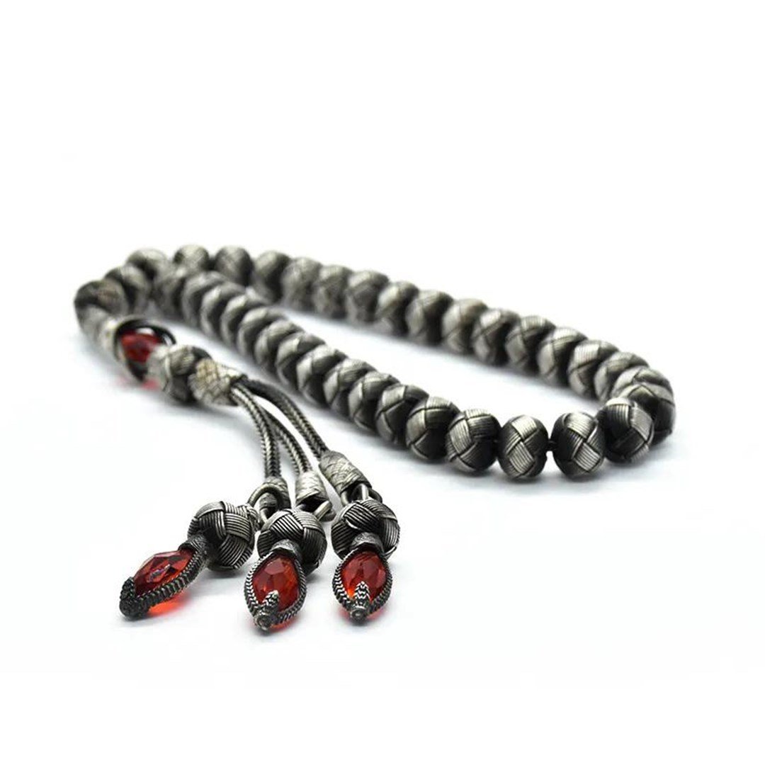 Erkek Gümüş Oksitli Doğal Taş Kazaziye Tesbih