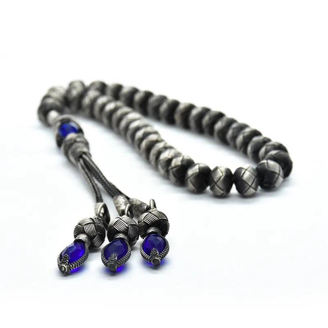 Erkek Gümüş Oksitli Doğal Taşlı Kazaziye Tesbih