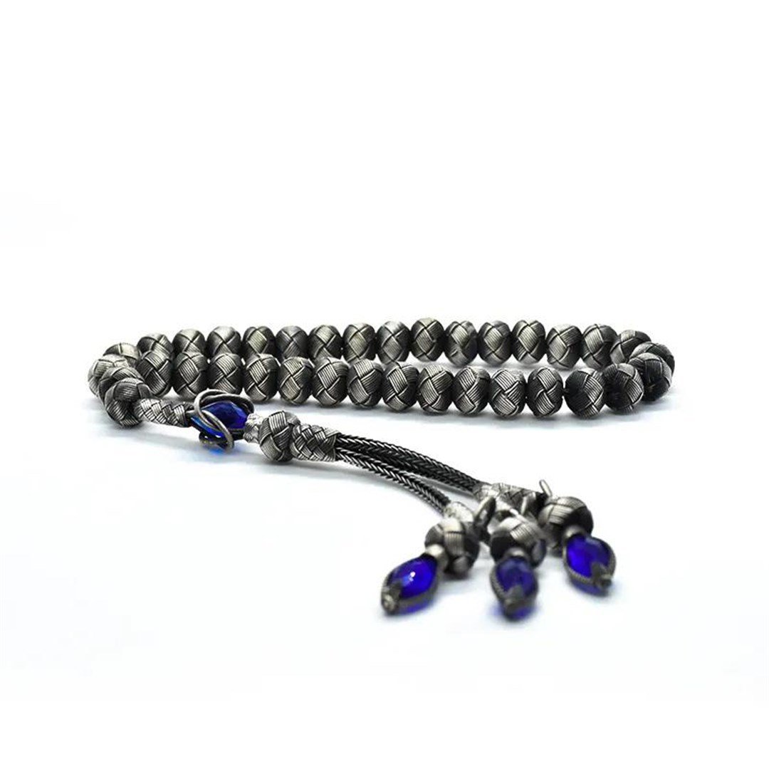 Erkek Gümüş Oksitli Doğal Taşlı Kazaziye Tesbih