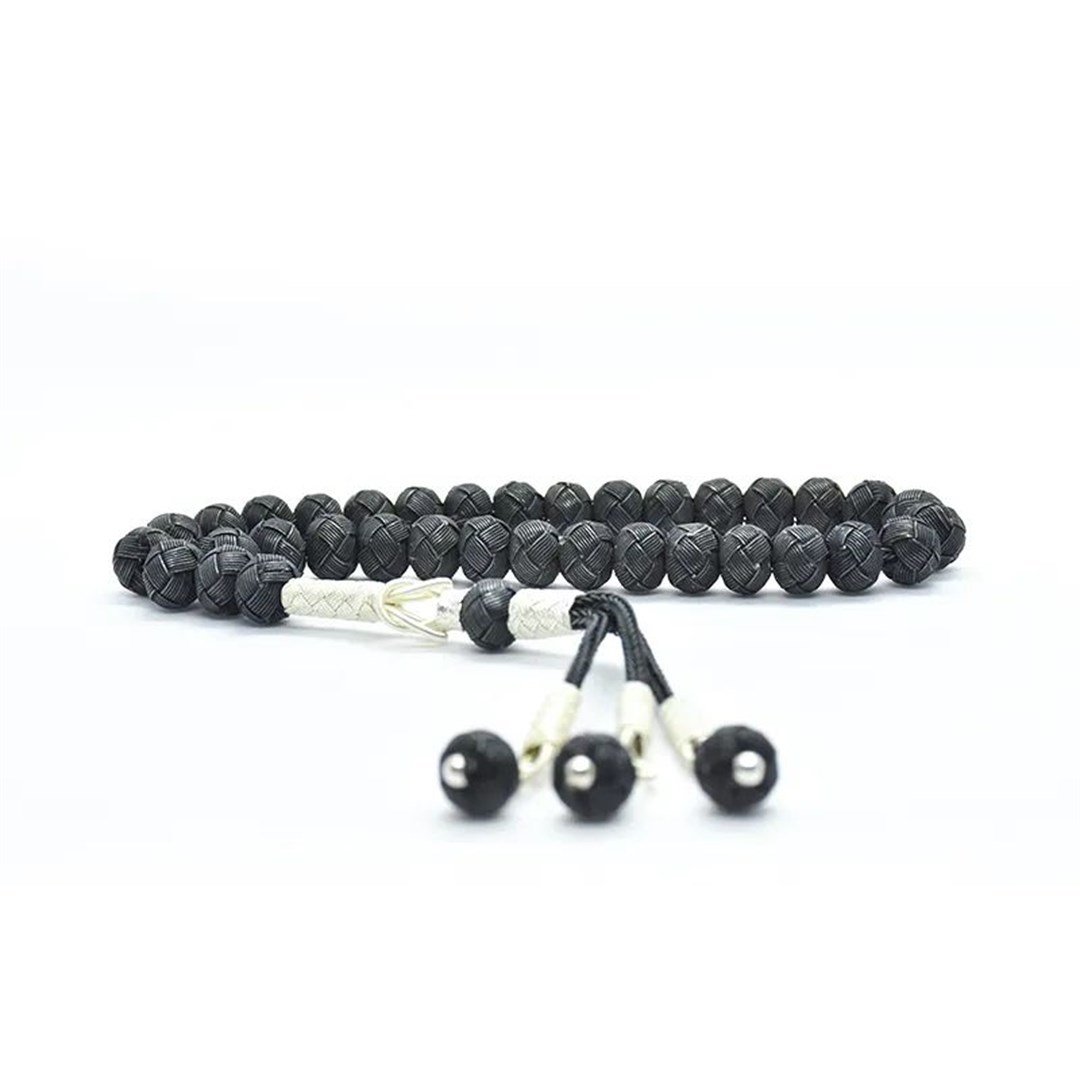 Erkek Gümüş Siyah Beyaz Kazaziye Tesbih