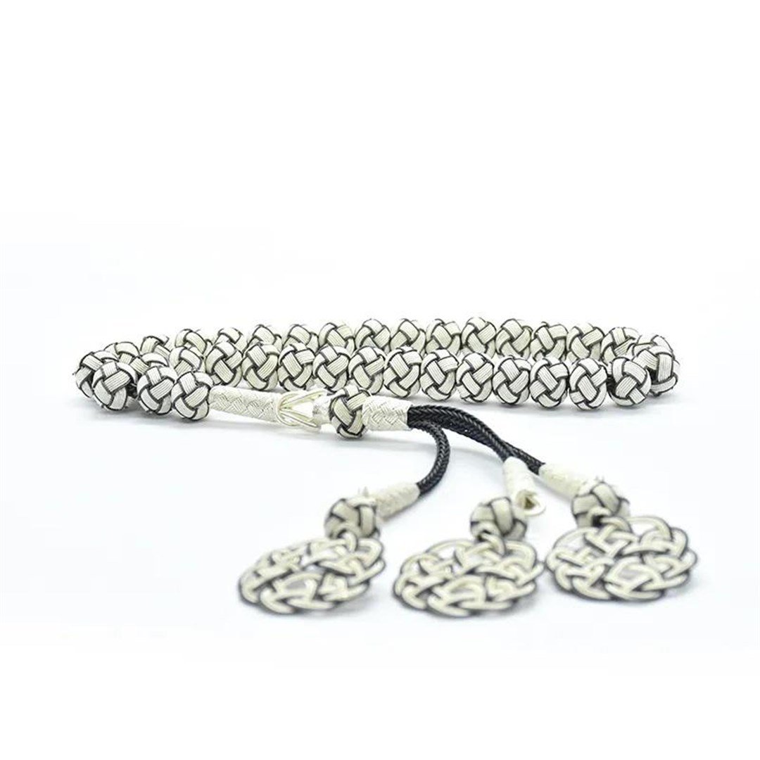 Erkek Gümüş Siyah Beyaz Kazaziye Tesbih