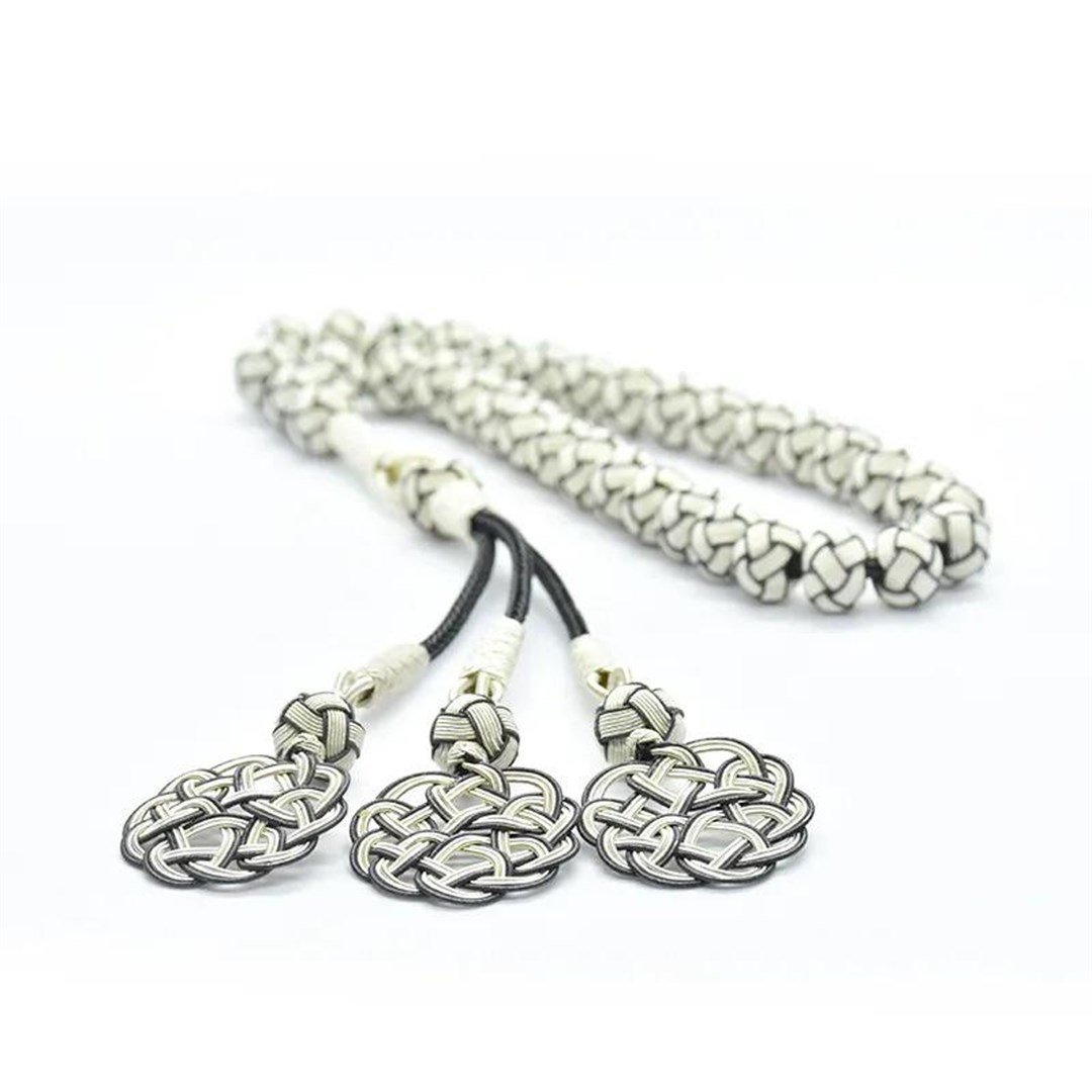 Erkek Gümüş Siyah Beyaz Kazaziye Tesbih