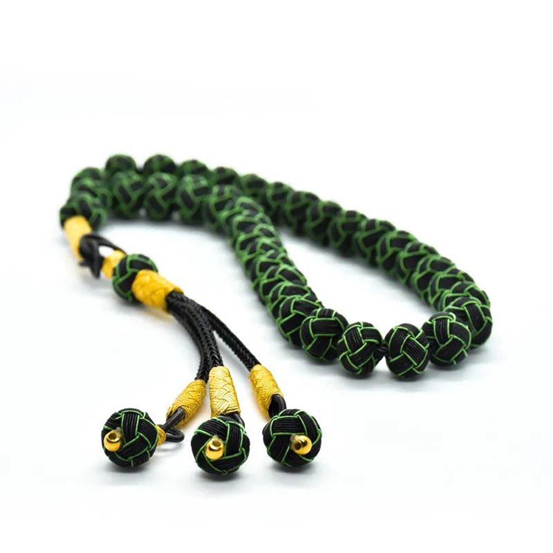 Erkek Gümüş Siyah Yeşil Kazaziye Tesbih