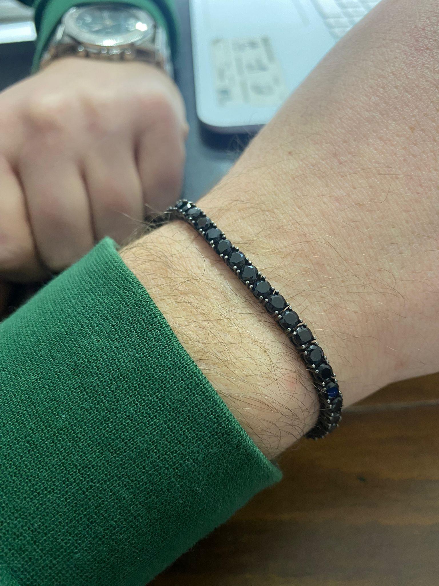 Erkek Gümüş Siyah Zirkon Taşlı Bileklik 0355