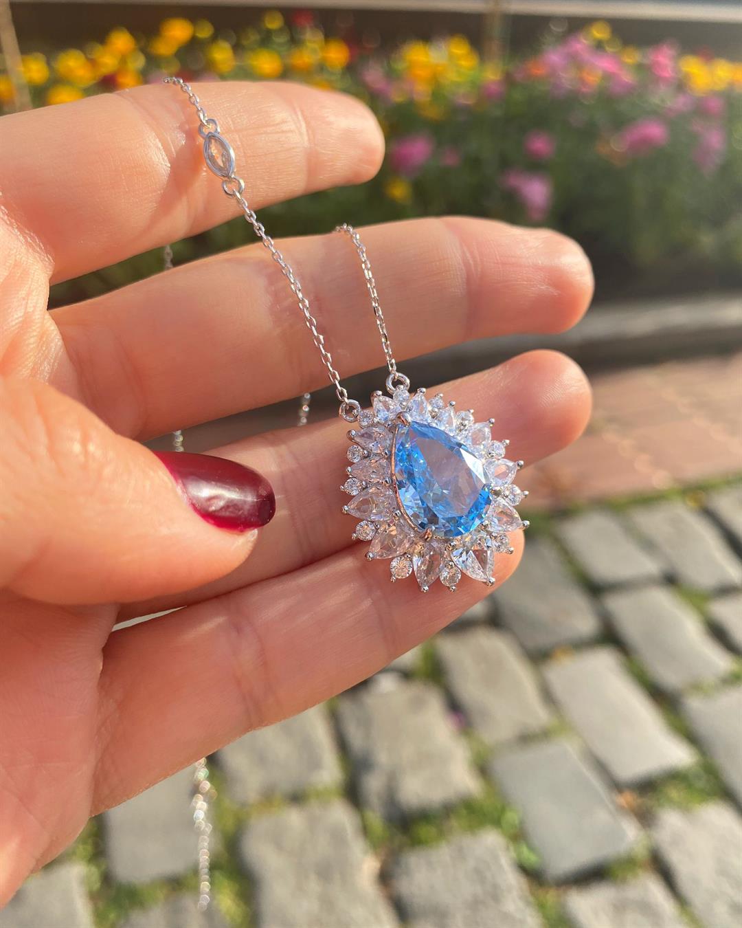 Gümüş Kadın Akuamarin Taşlı Kolye