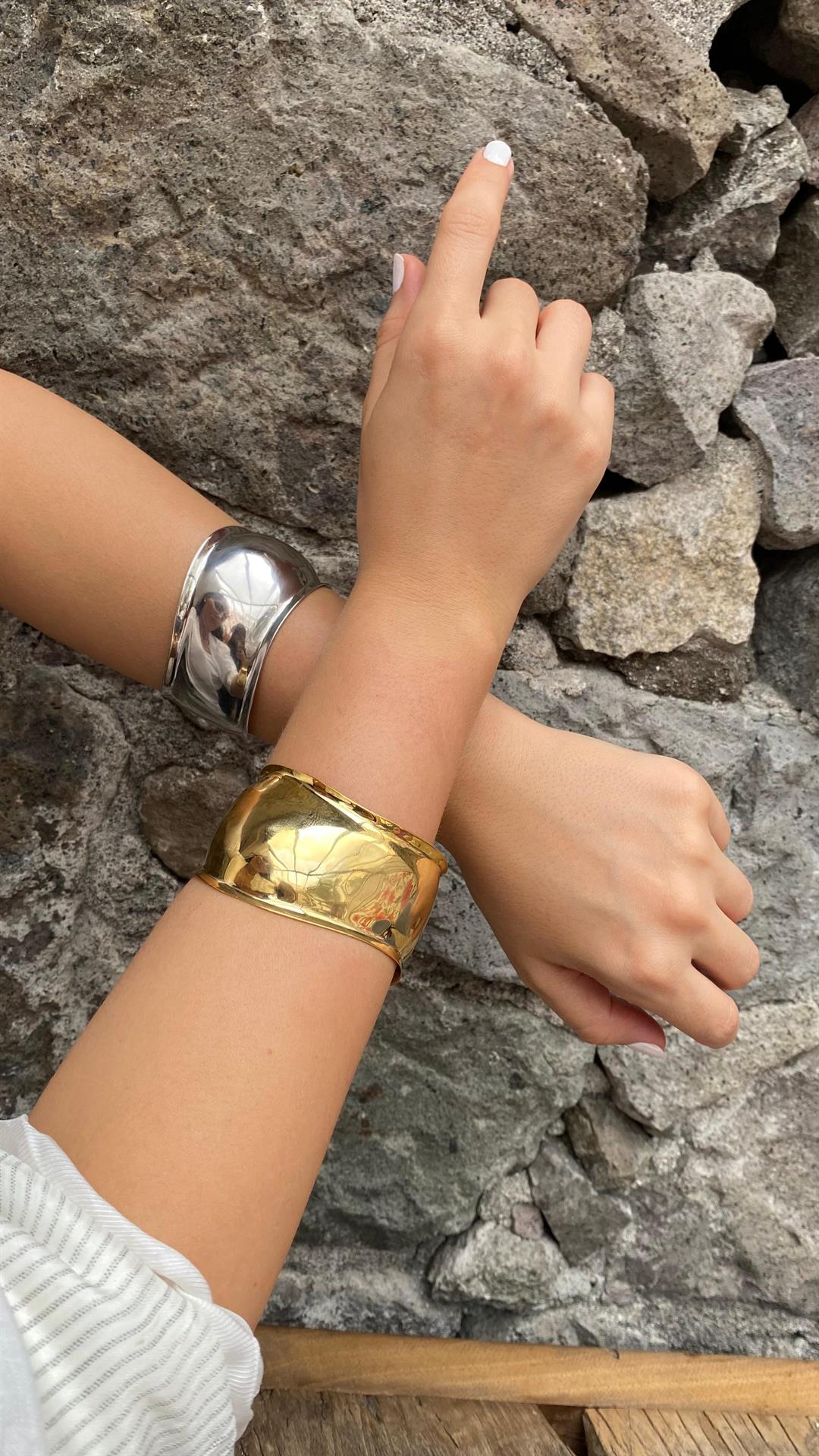 Kadın 925 Ayar Gümüş Gold Tasarım Bileklik