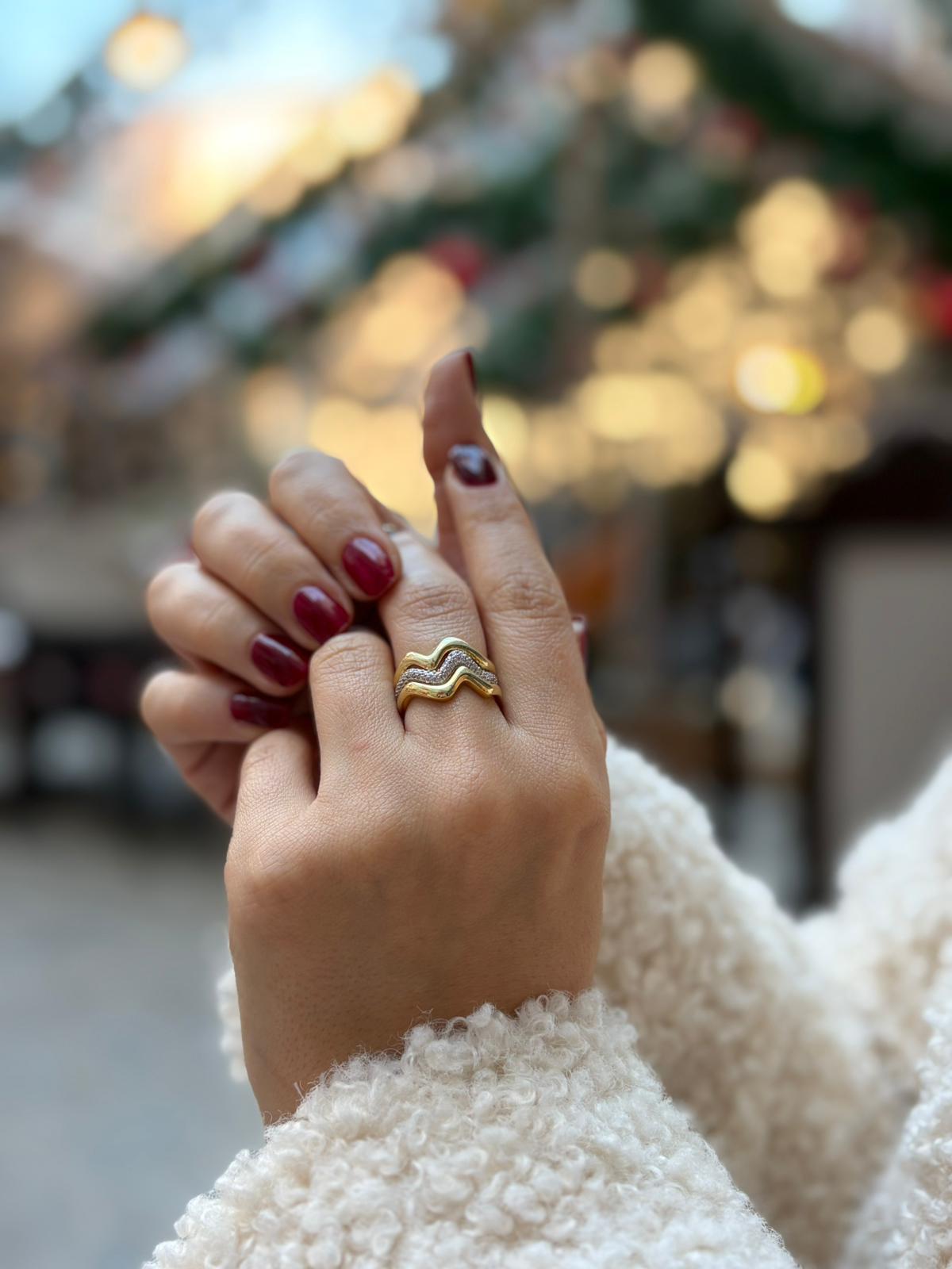 Kadın Gümüş 3'lü Zirkon Taşlı Zikzak Yüzük