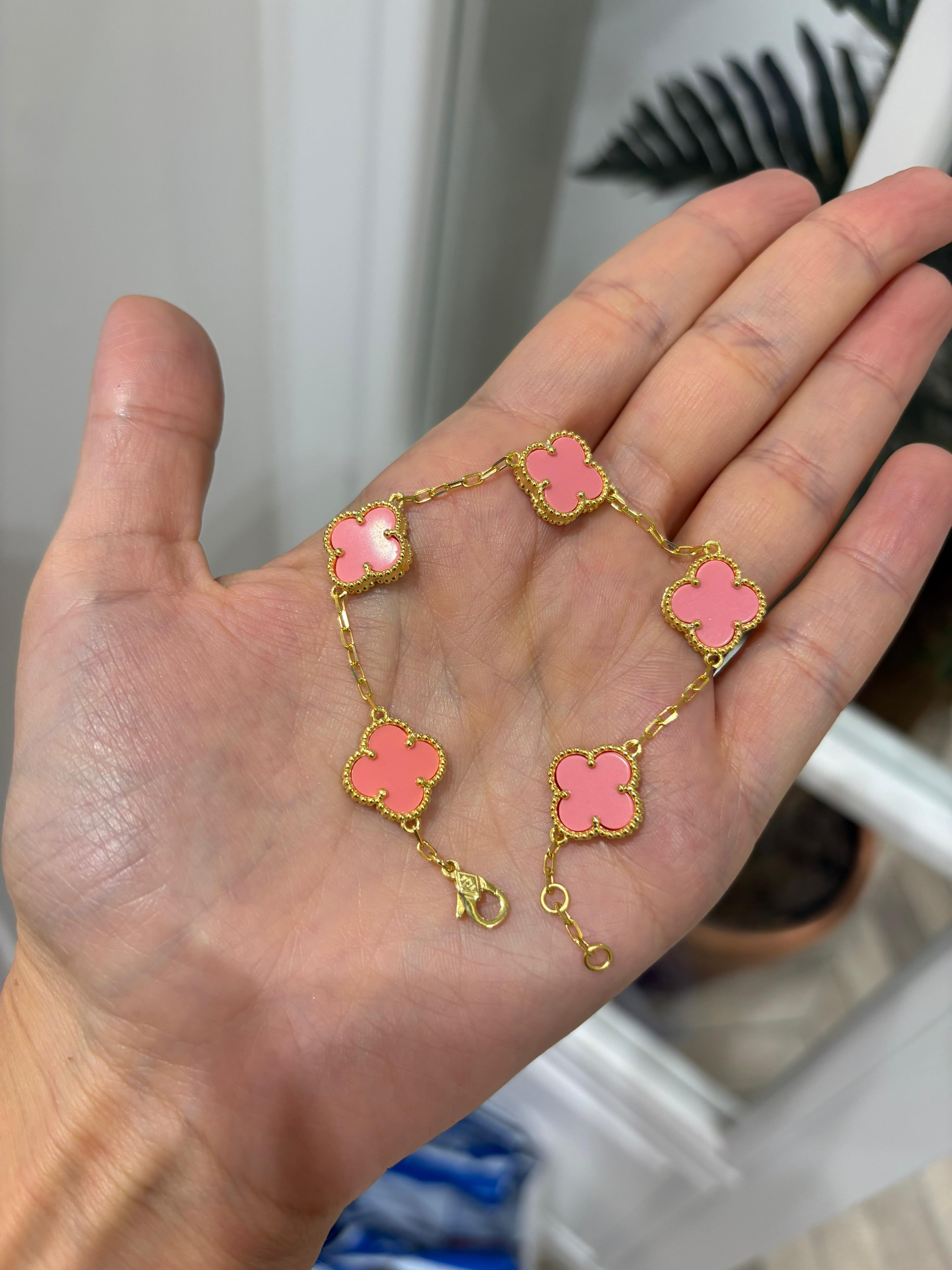 Kadın Gümüş 5 Yoncalı Pembe Bileklik 2611