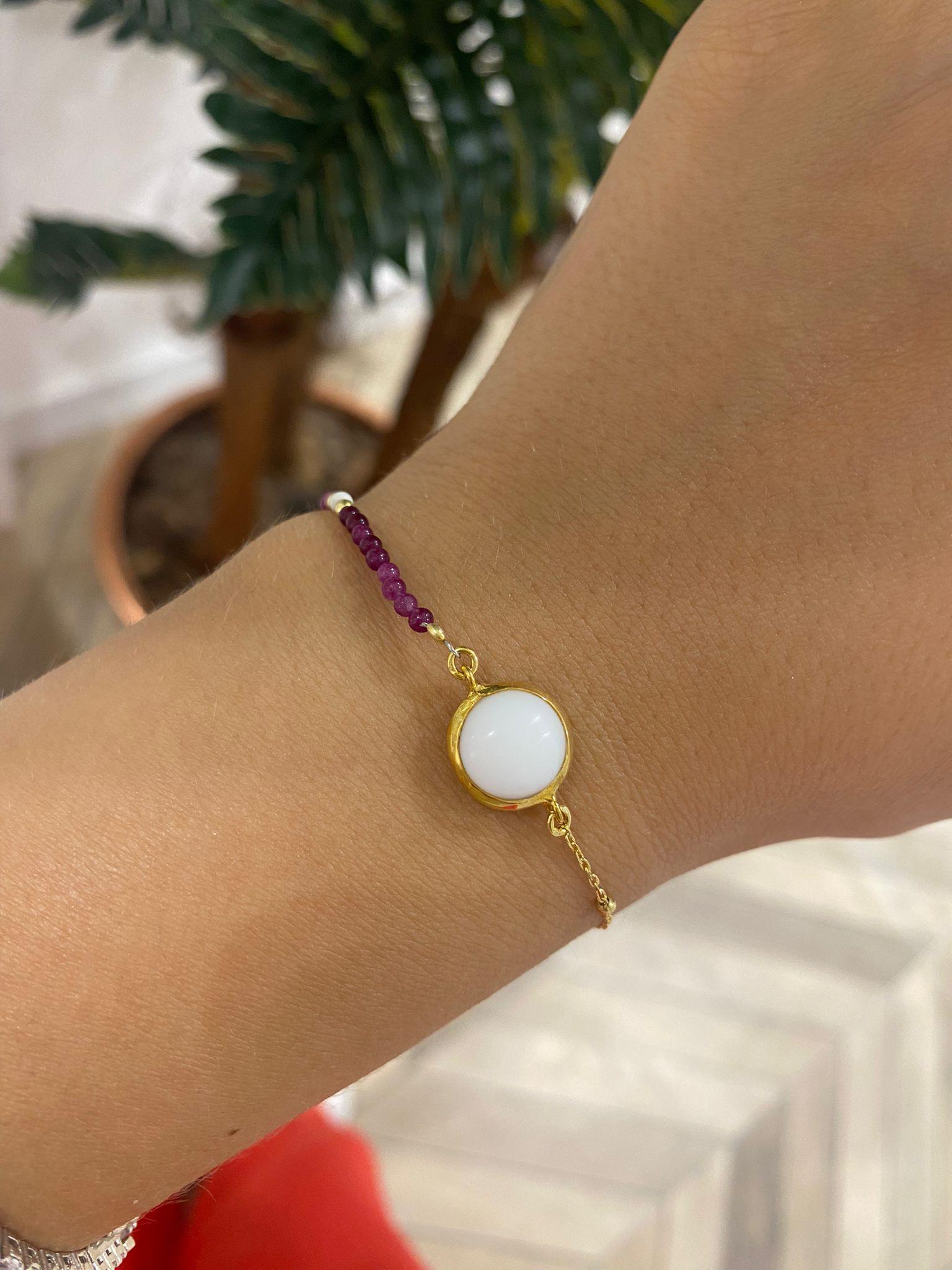 Kadın Gümüş Ametsit Doğal Taşlı Bileklik