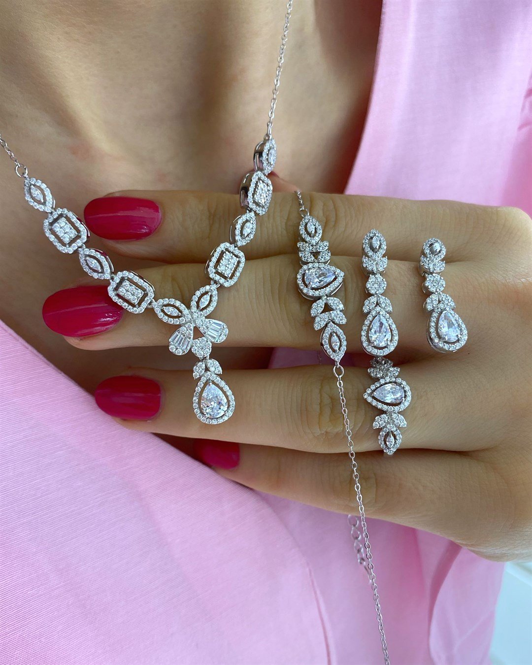 Kadın Gümüş Baget Taş Set