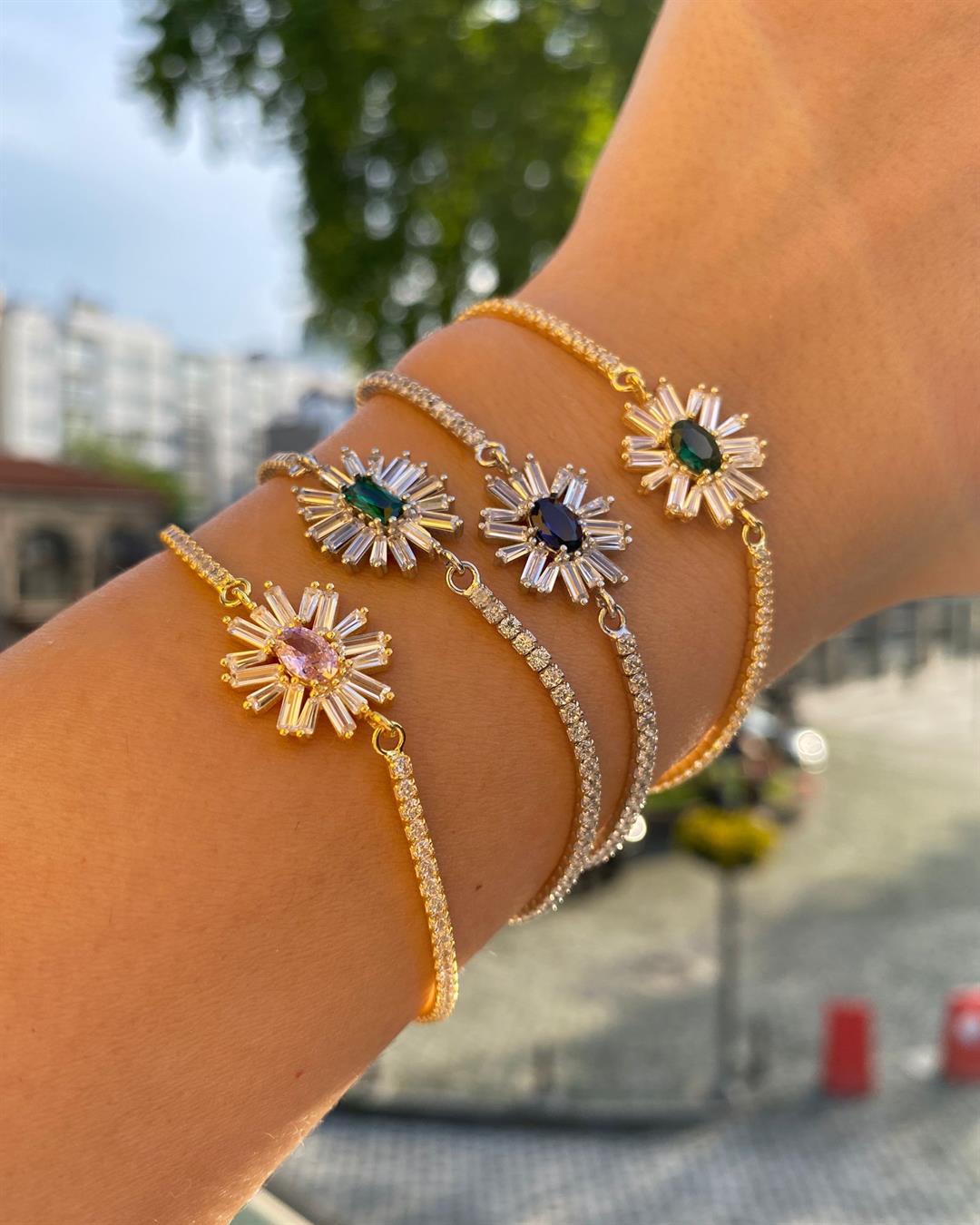 Kadın Gümüş Baget Taşlı Bileklik