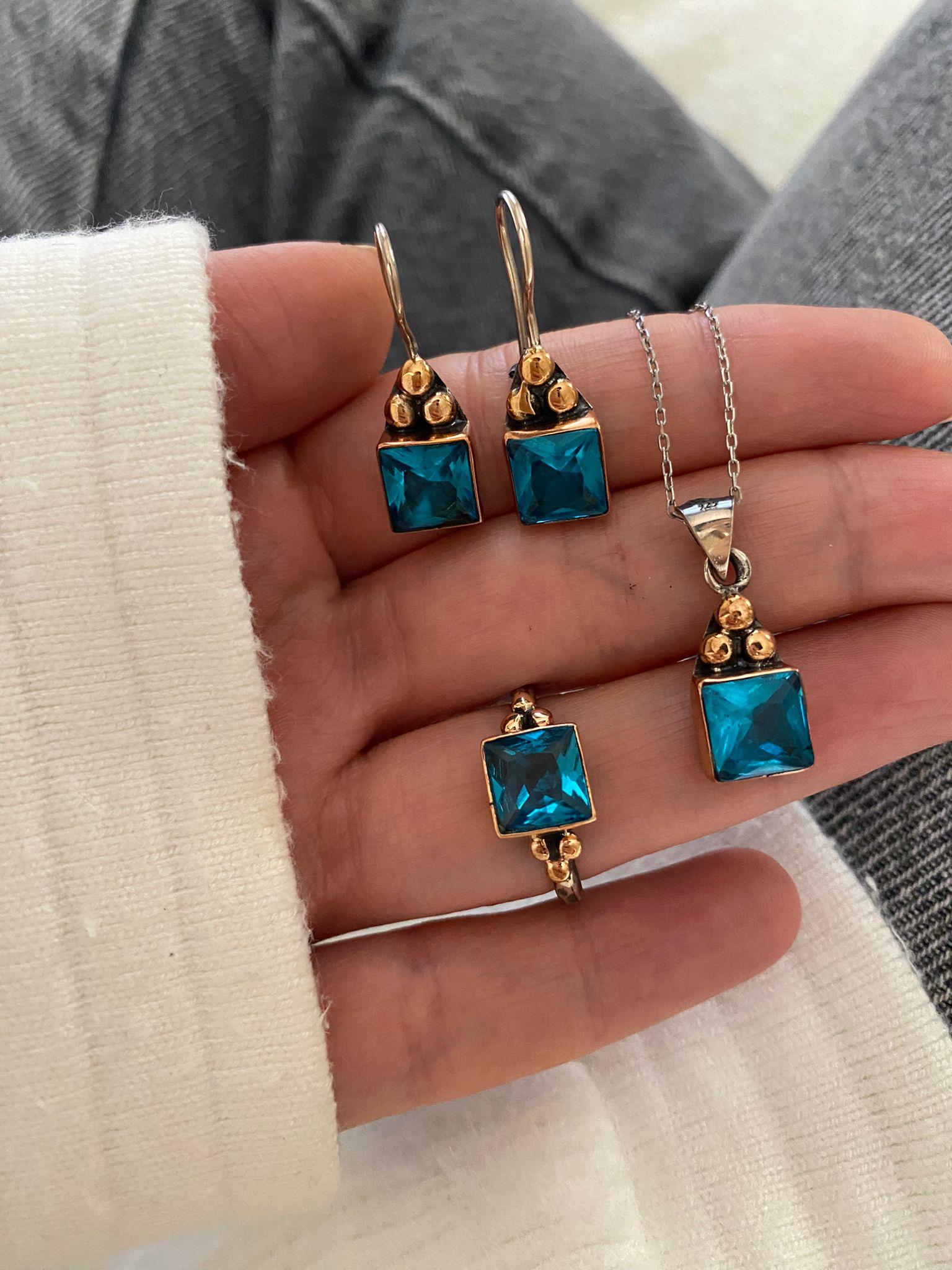 Kadın Gümüş Blue Topaz Taşlı Set Takımı
