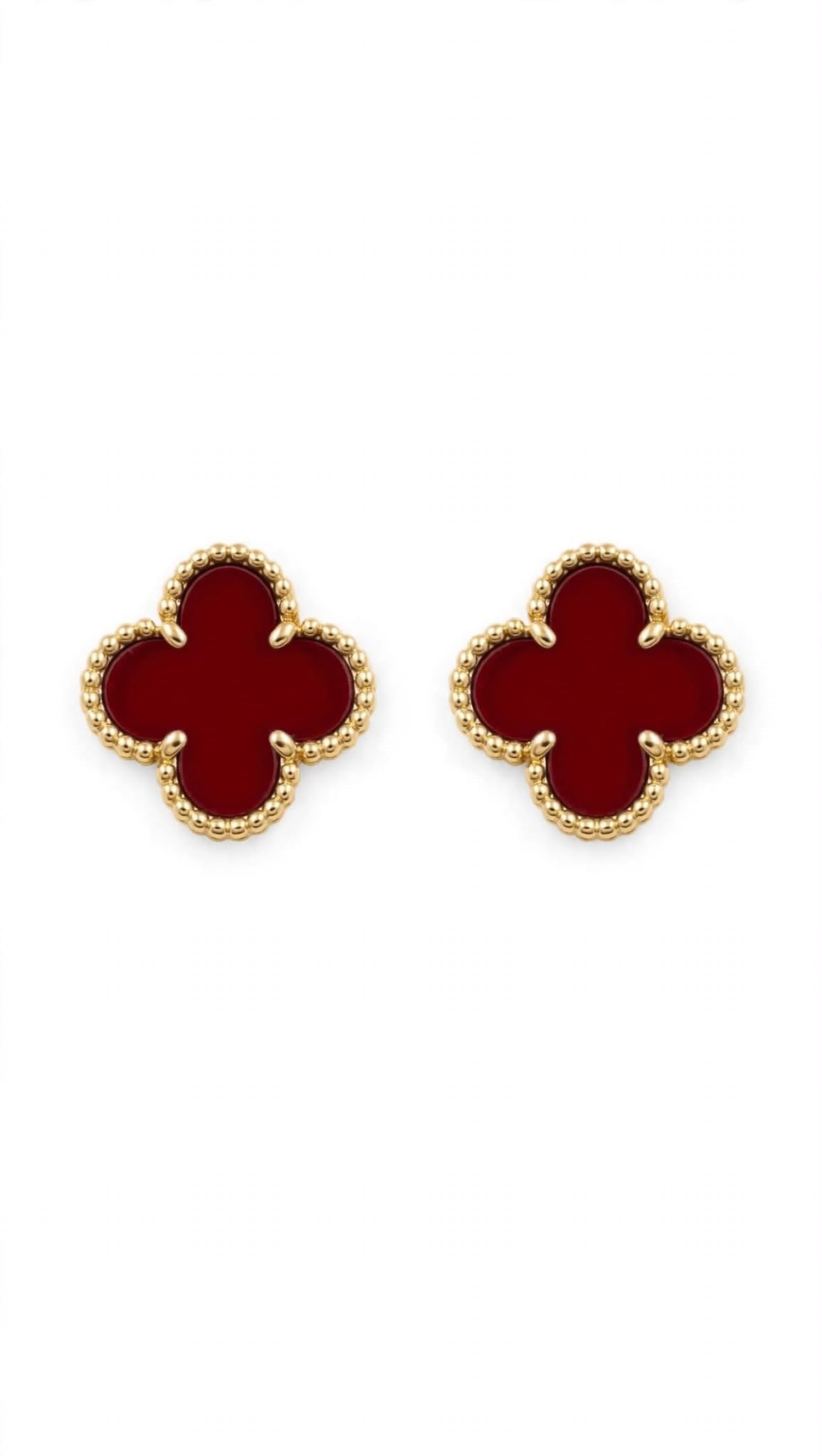 Kadın Gümüş Bordo Mineli Yonca Küpe