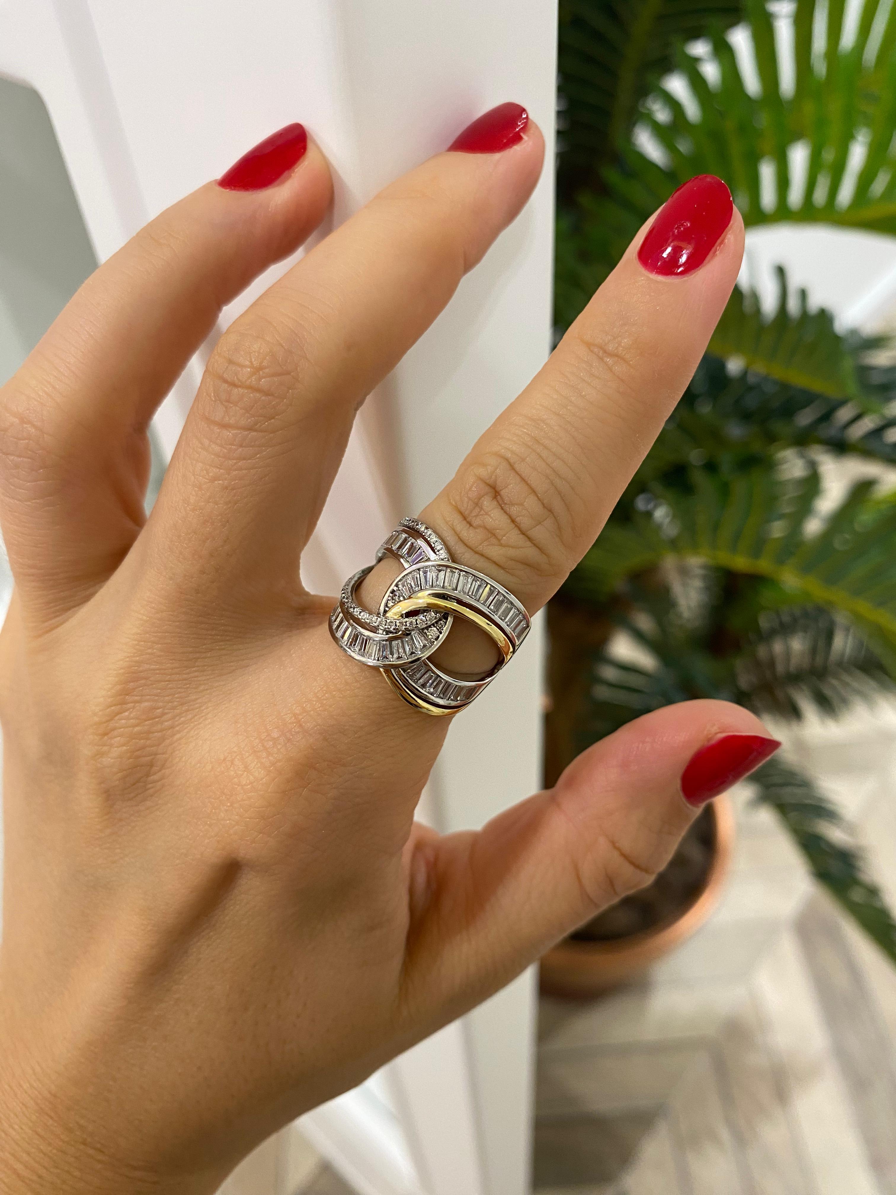 Kadın Gümüş Çift Renkli Zirkon Taşlı Tasarım Yüzük