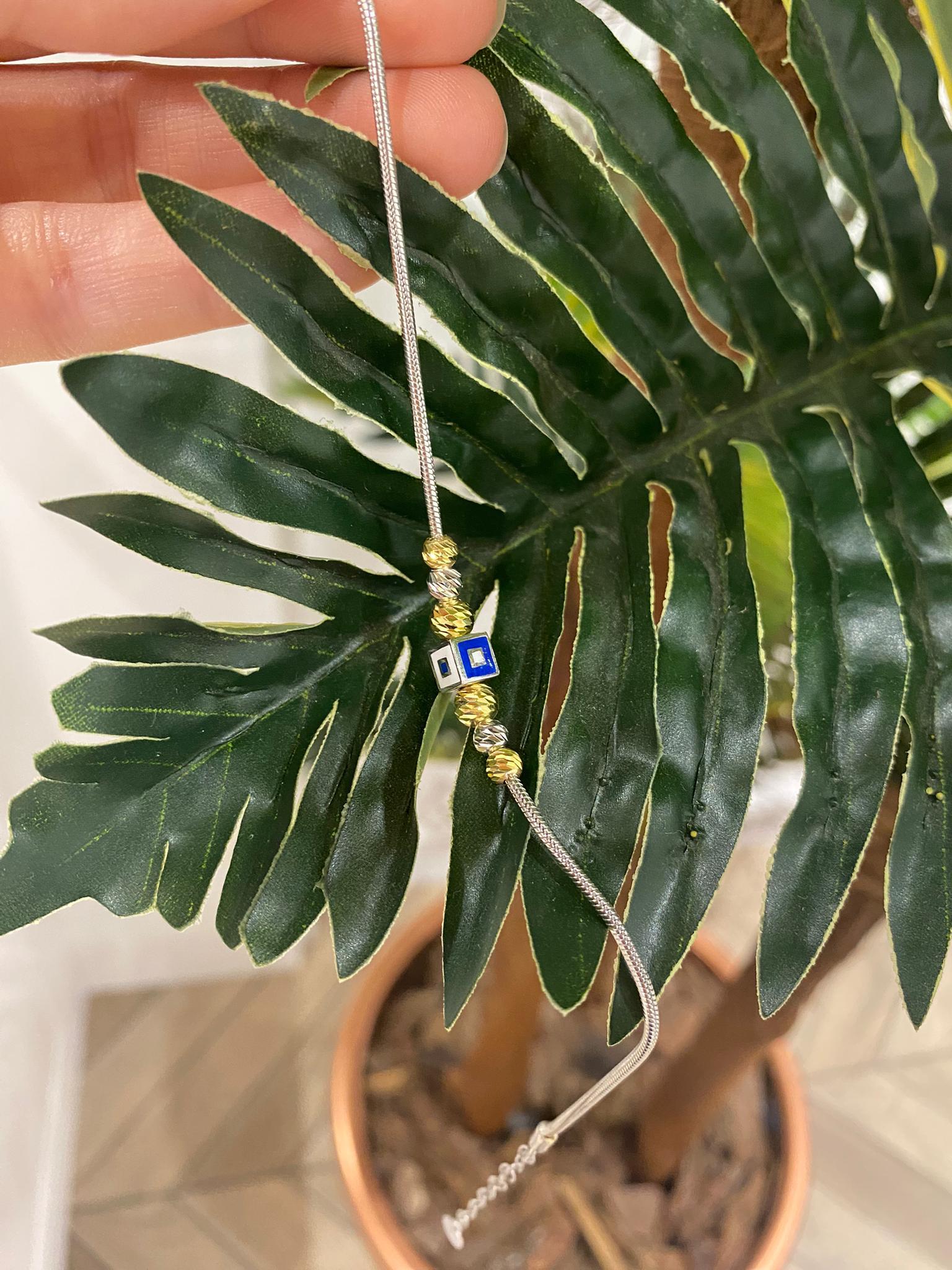 Kadın Gümüş Doricalı Lacivert Beyaz Mineli Küpe Bileklik