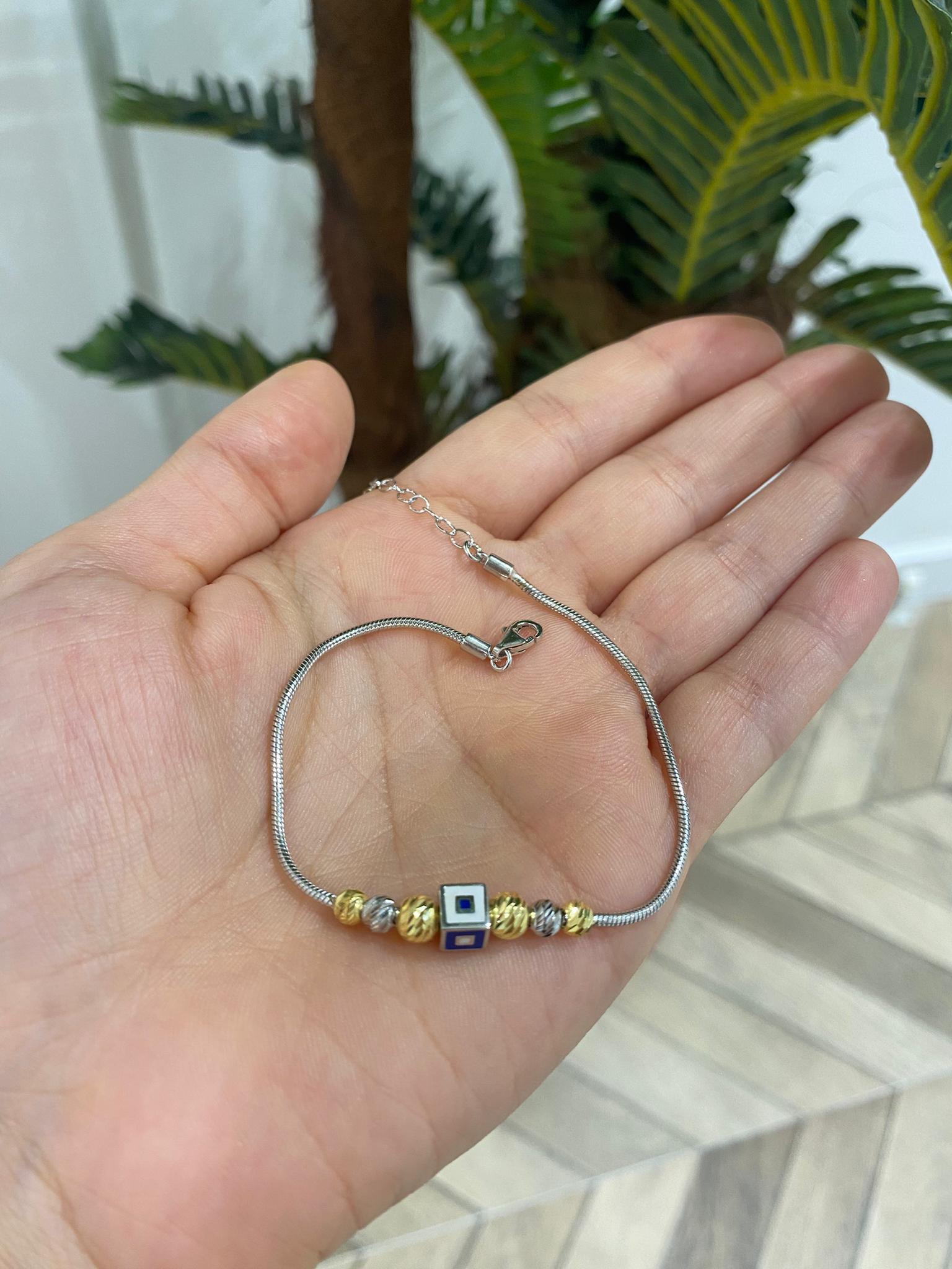 Kadın Gümüş Doricalı Lacivert Beyaz Mineli Küpe Bileklik