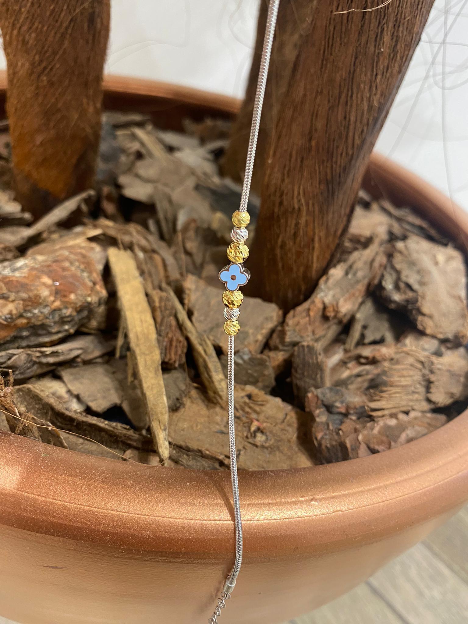 Kadın Gümüş Doricalı Yoncalı Bebe Mavisi Bileklik