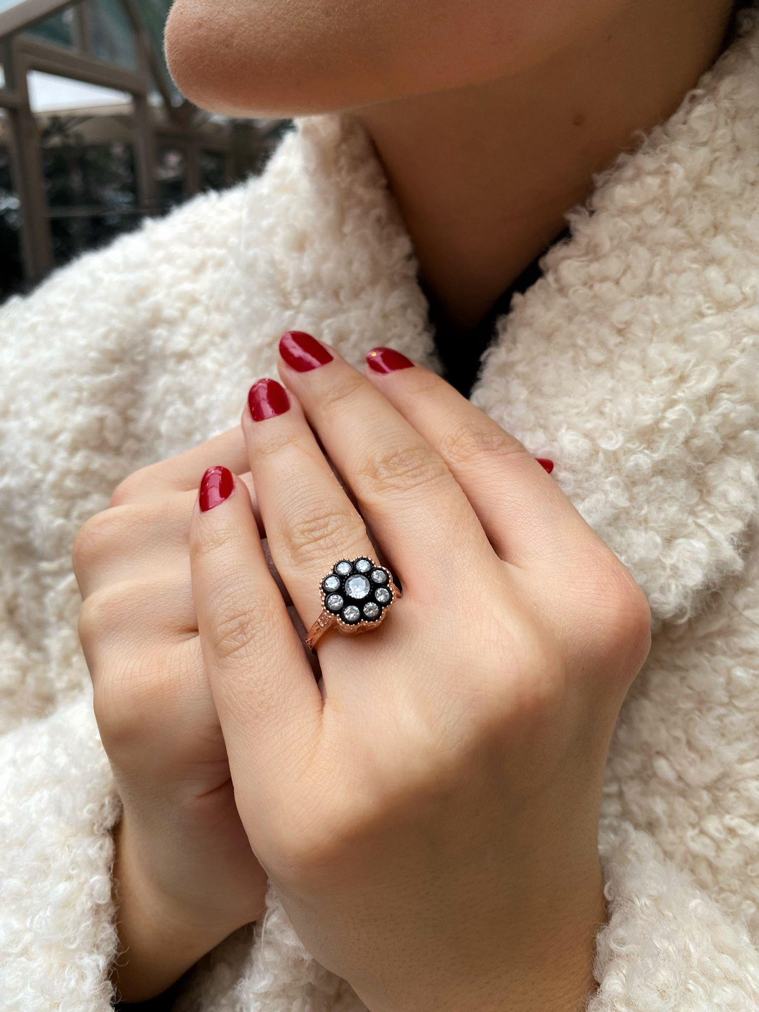 Kadın Gümüş Elmas Montür Çiçek Yüzük