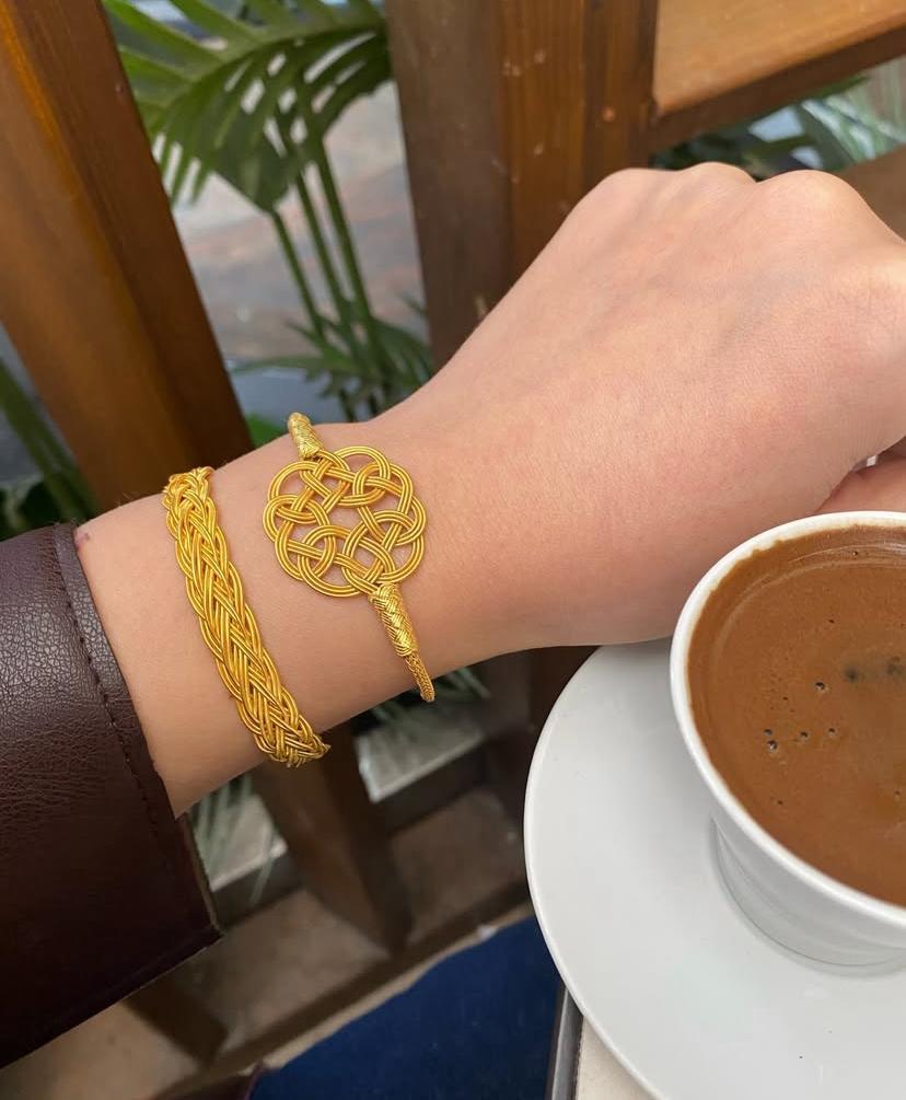 Kadın Gümüş Gold Aşk Düğümü Kazaziye Bileklik Kombini