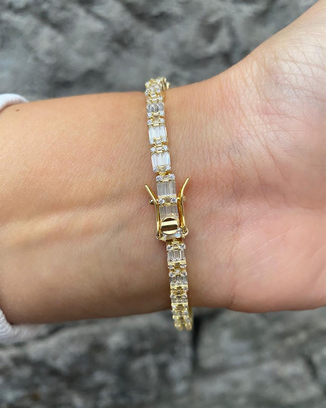 Kadın Gümüş Gold Baget Taşlı Bileklik 84542
