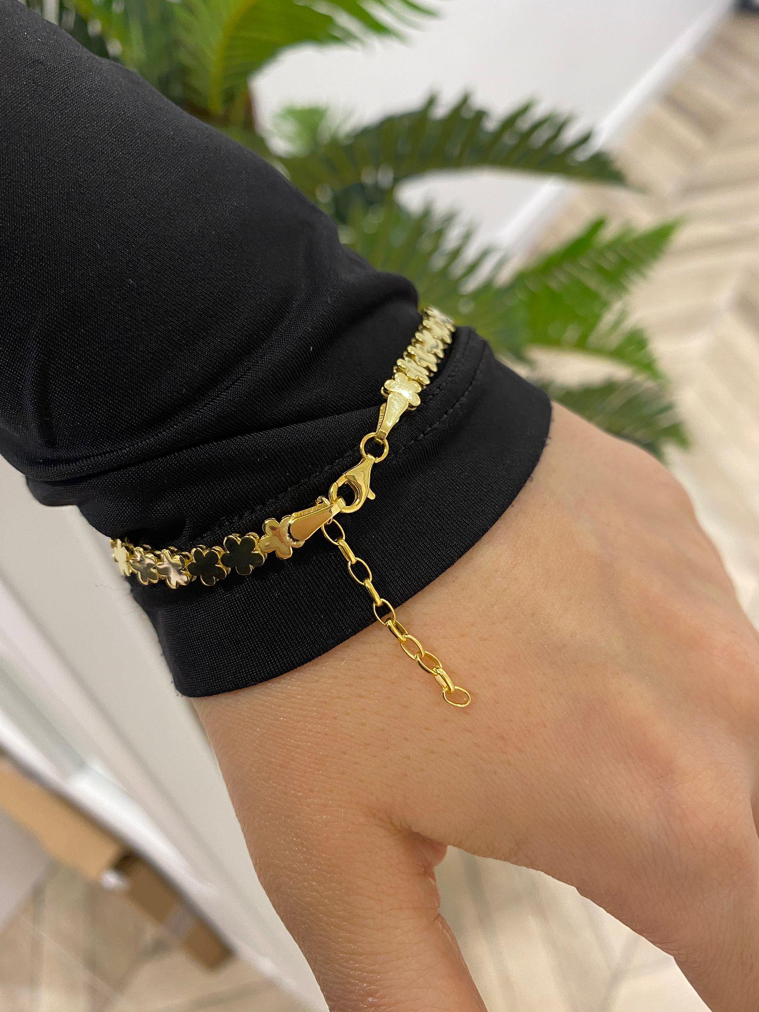 Kadın Gümüş Gold Çiçek Desenli Bileklik