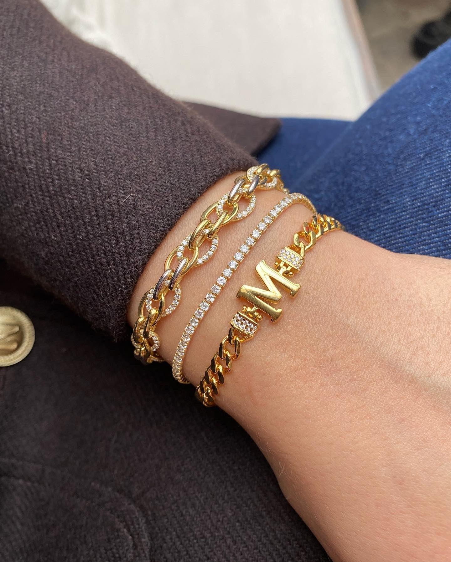 Kadın Gümüş Gold Harfli Zincir Bileklik