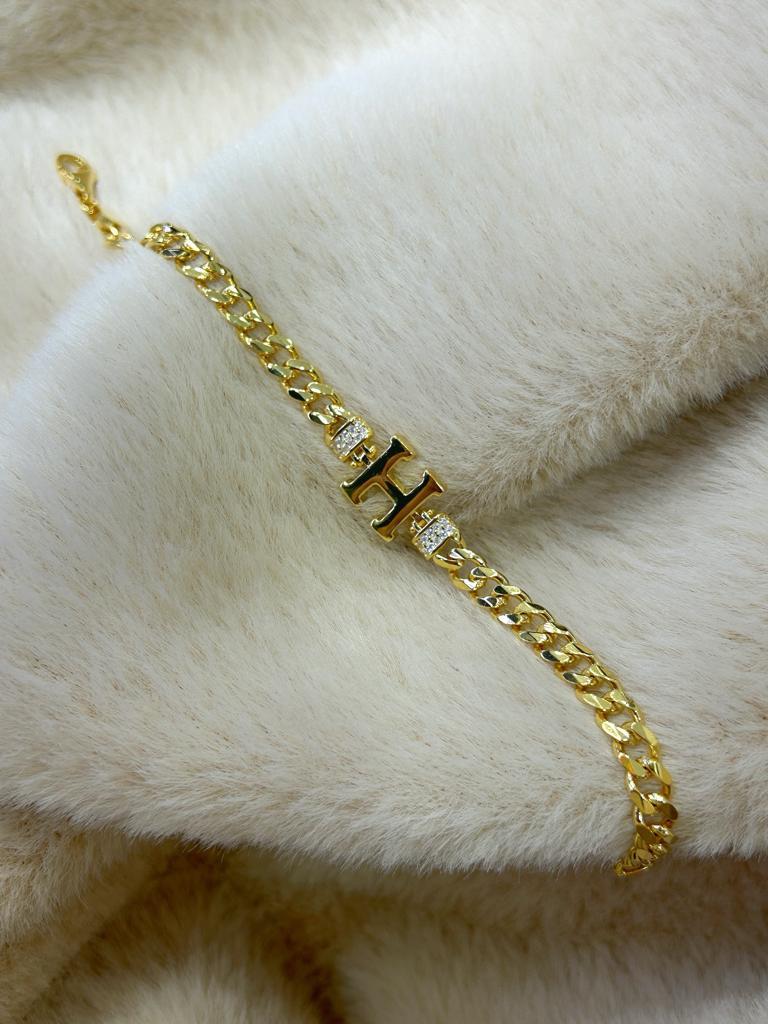 Kadın Gümüş Gold Harfli Zincir Bileklik