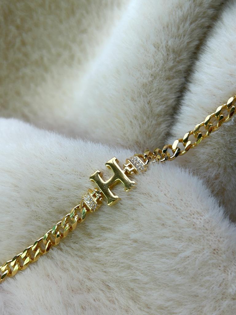 Kadın Gümüş Gold Harfli Zincir Bileklik