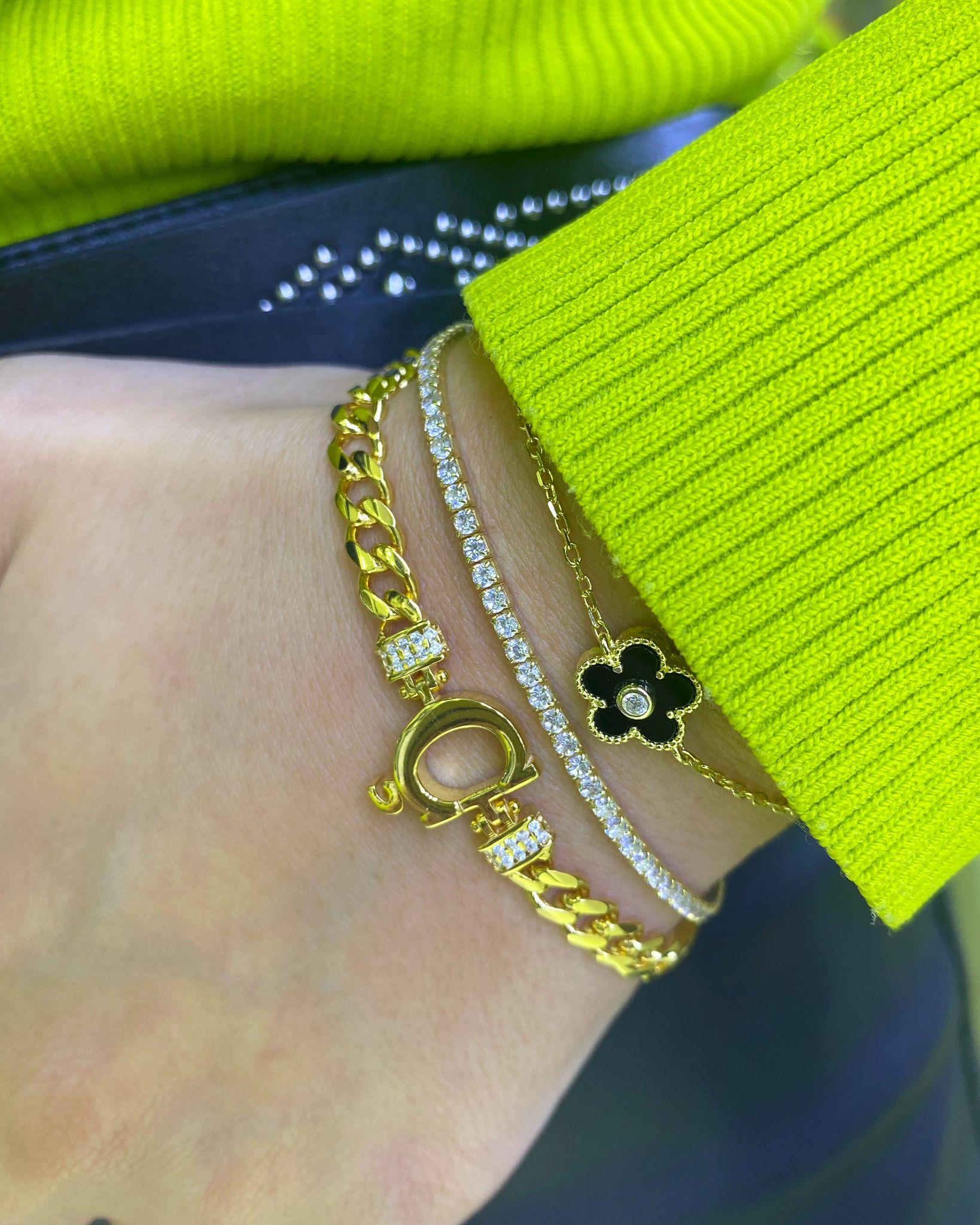 Kadın Gümüş Gold Harfli Zincir Bileklik