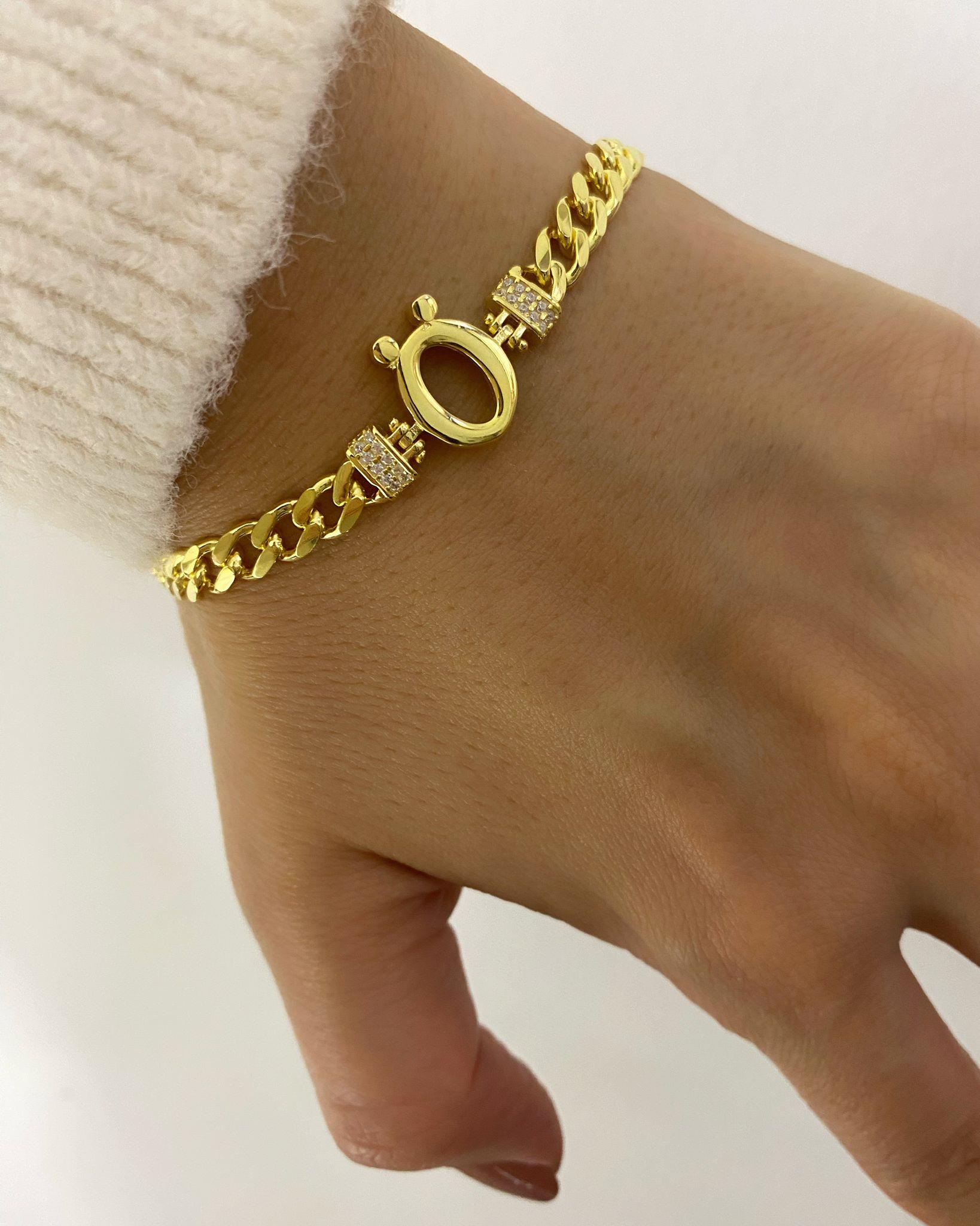 Kadın Gümüş Gold Harfli Zincir Bileklik