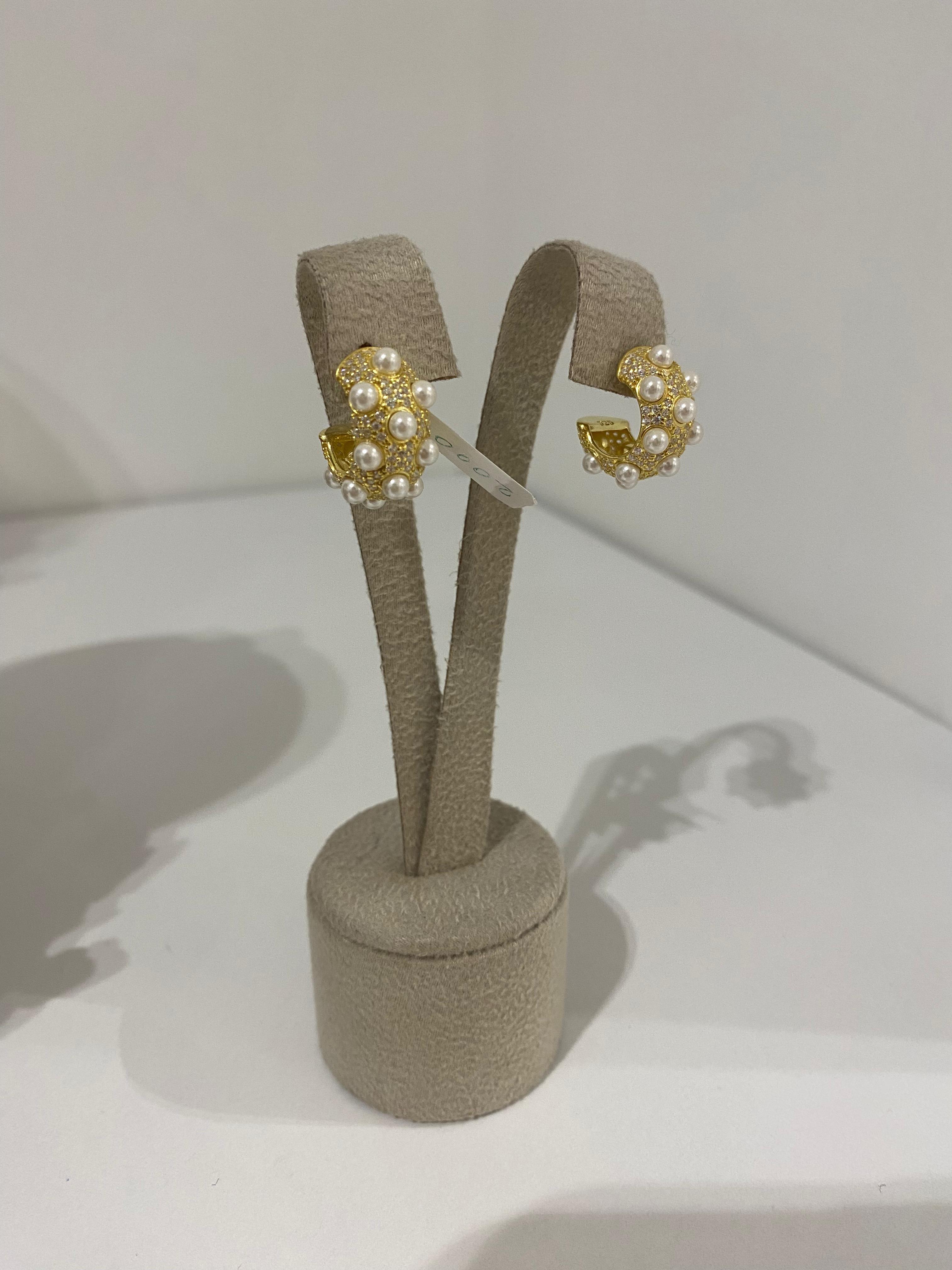 Kadın Gümüş Gold İncili Tasarım Küpe