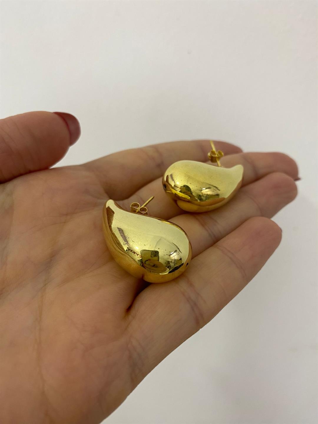 Kadın Gümüş Gold İthal Damla Model Küpe (3.2 cm) 0449