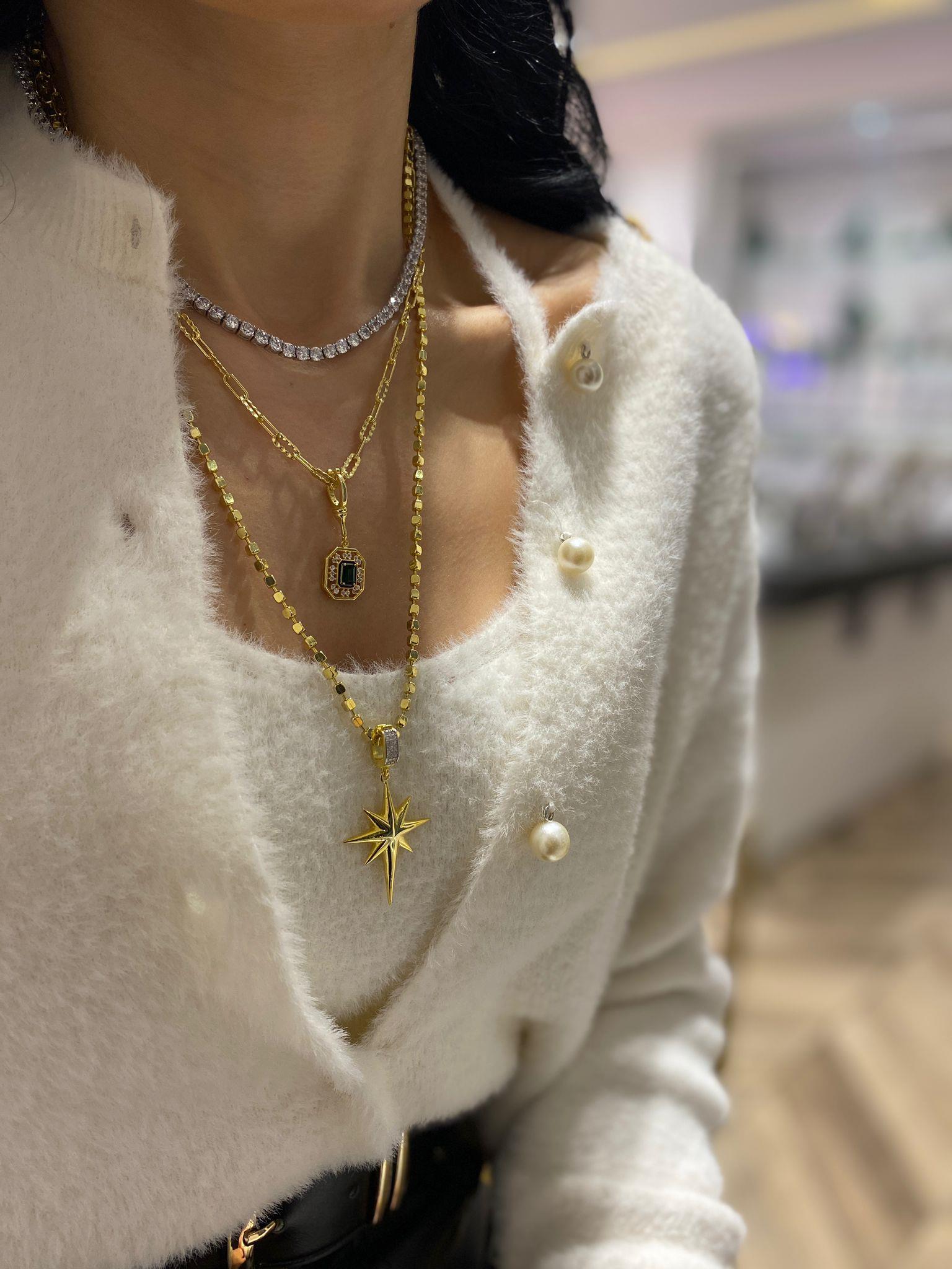 Kadın Gümüş Gold Kutup Yıldızı Charm