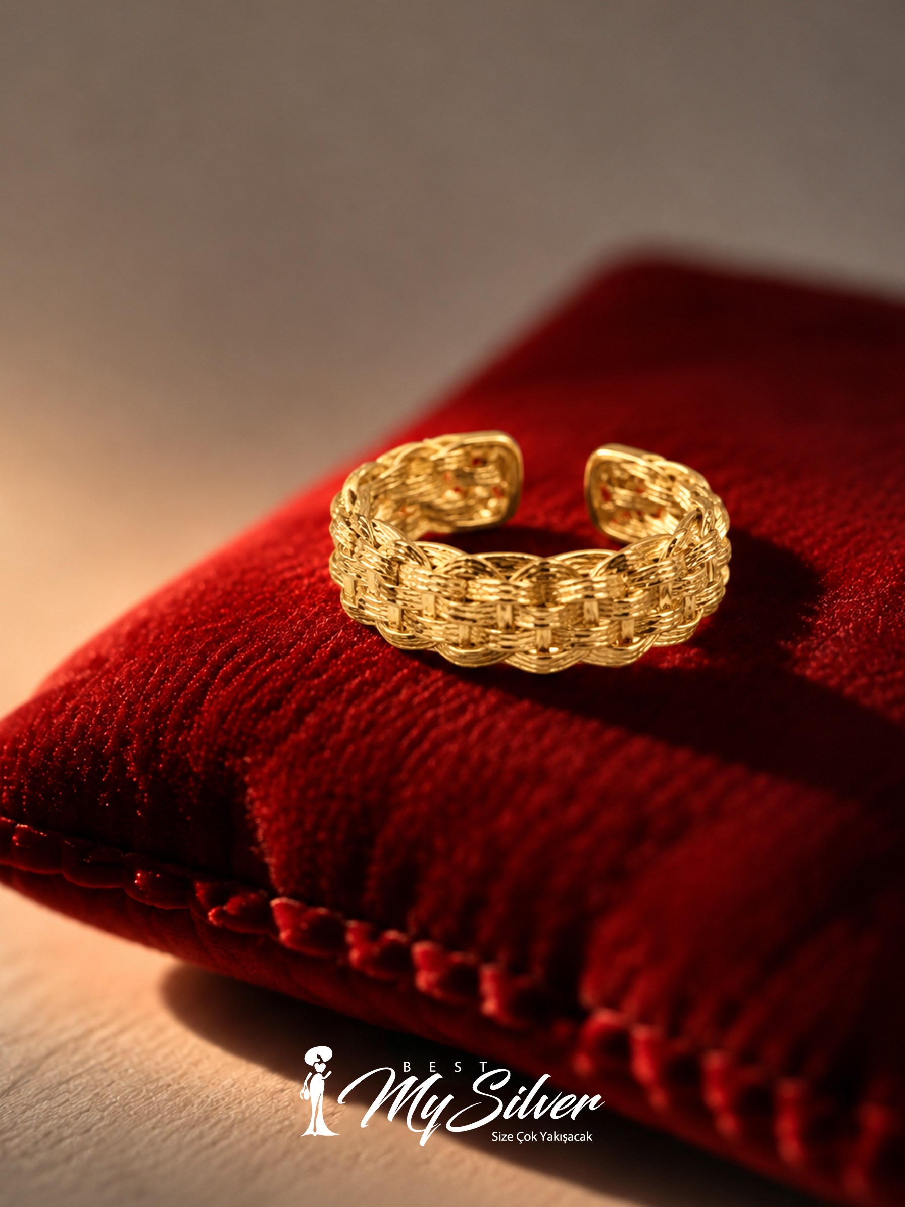 Kadın Gümüş Gold Renk İthal Yüzük