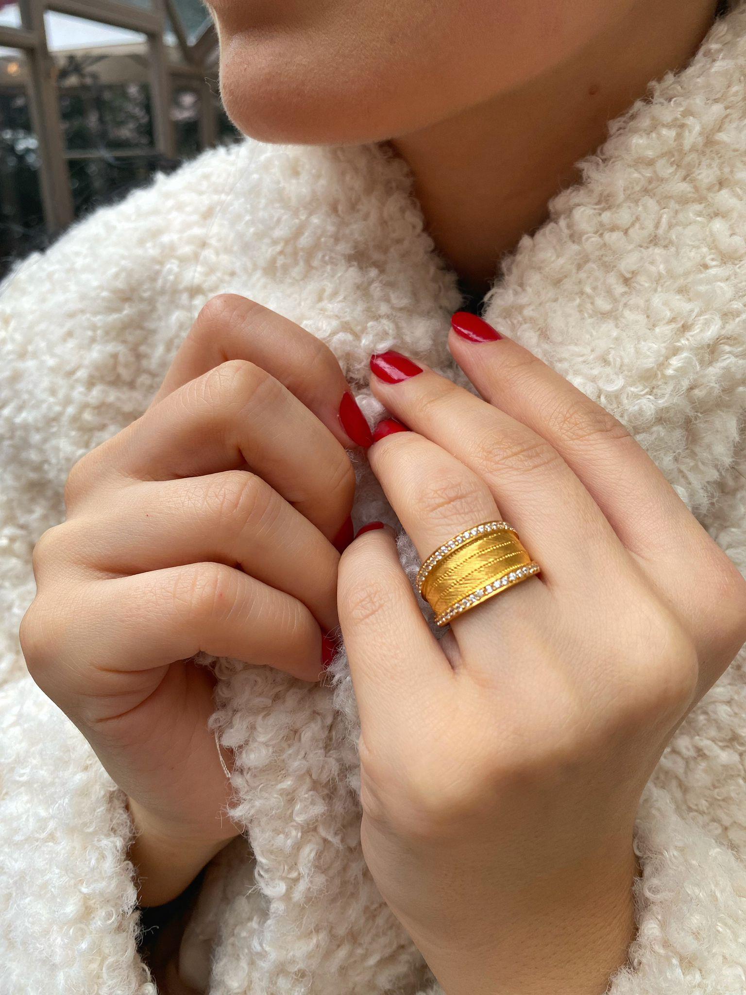 Kadın Gümüş Gold Zirkon Taşlı Hasır Yüzük 0053