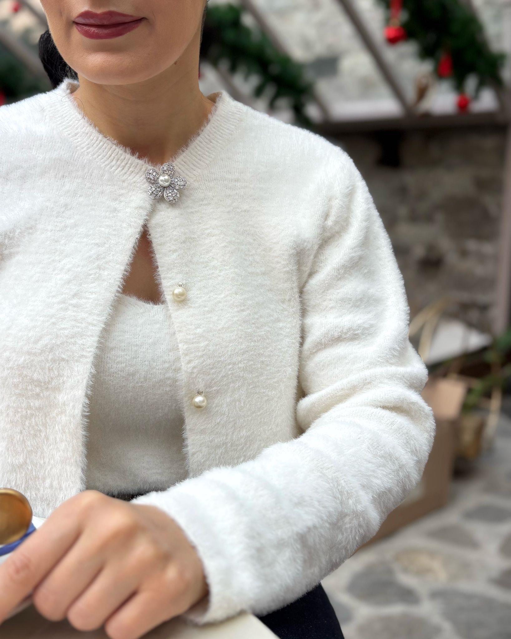 Kadın Gümüş İncili Broş 