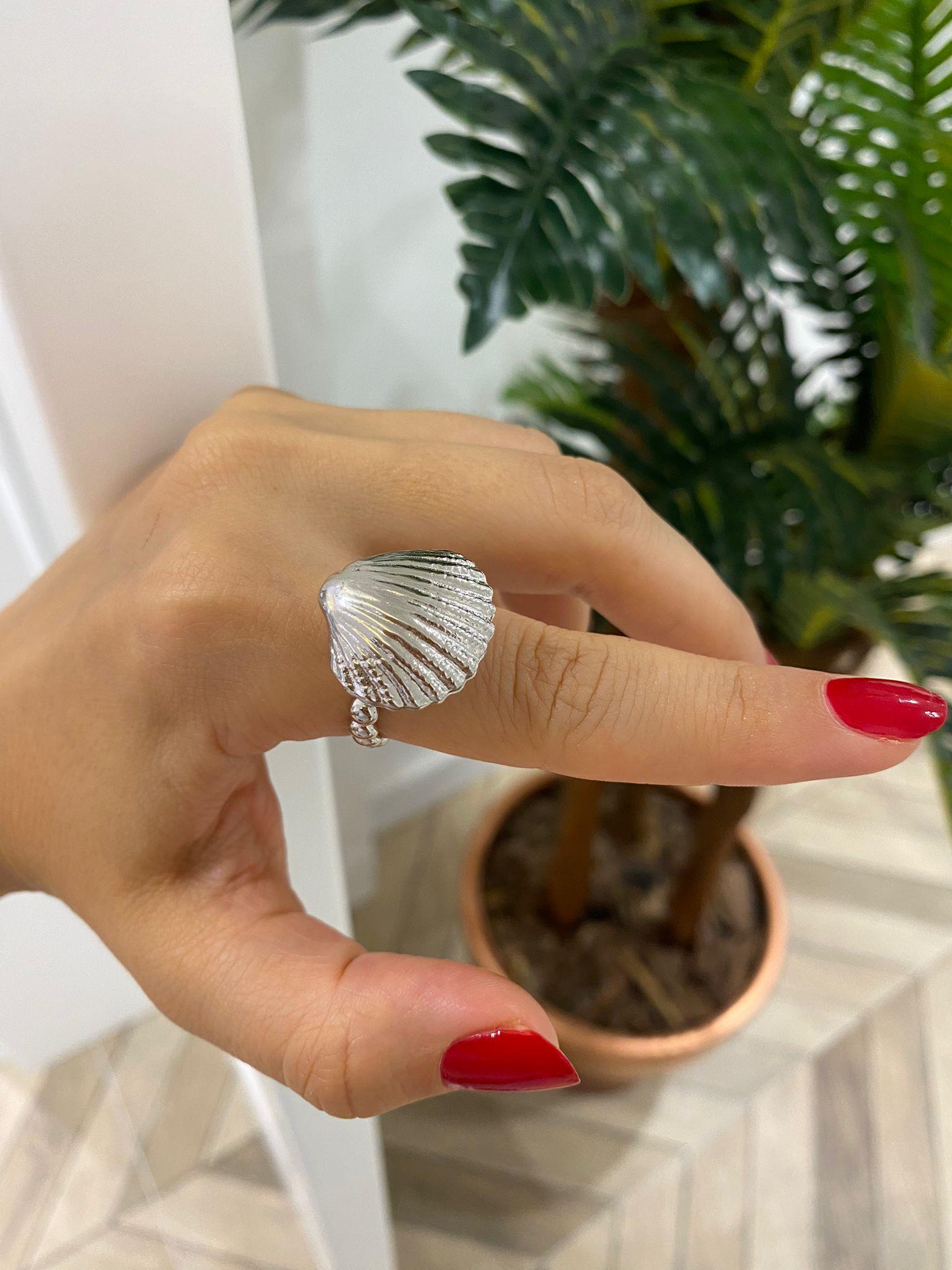 Kadın Gümüş İncili Deniz Kabuğu Yüzük