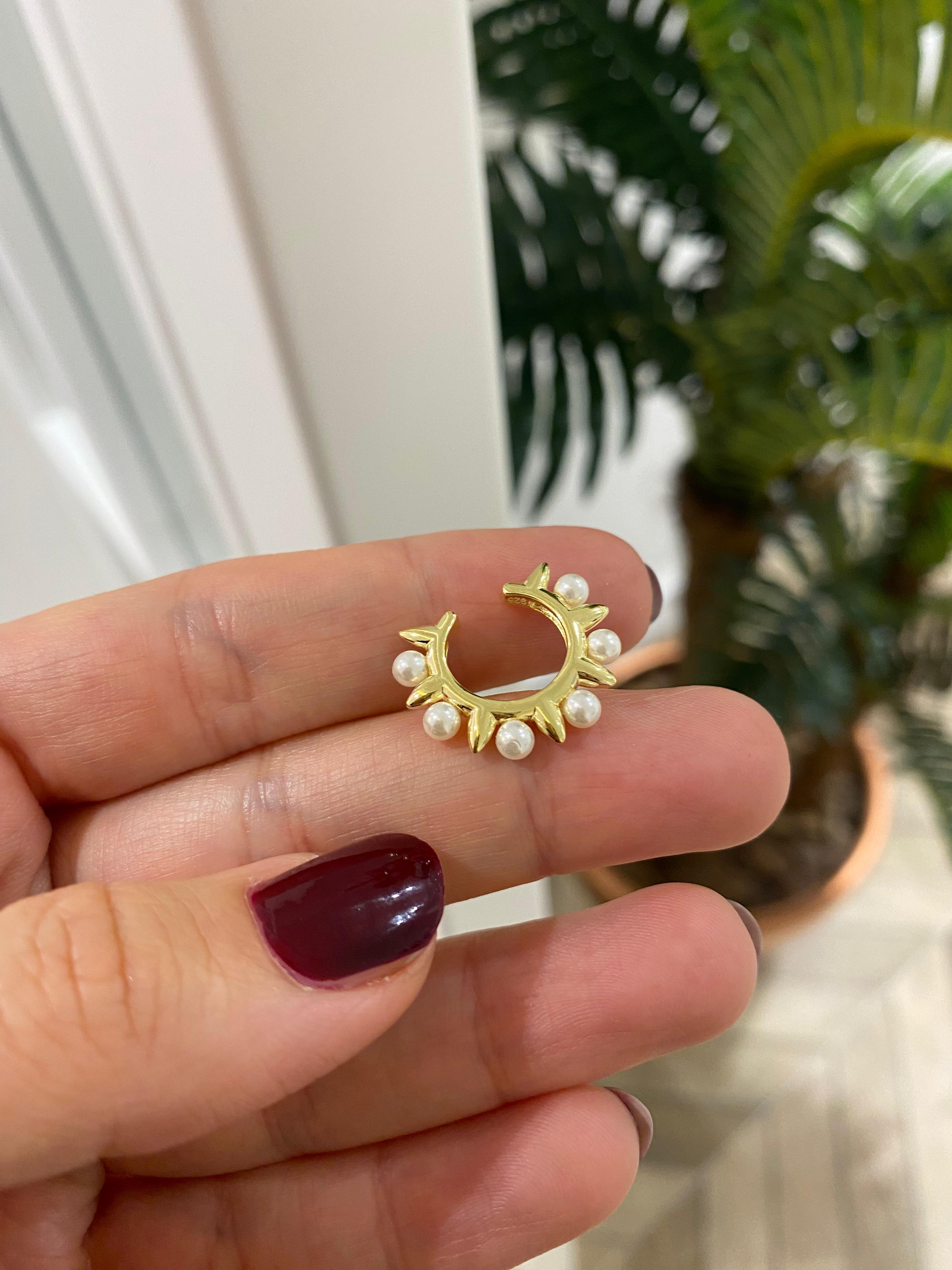 Kadın Gümüş İncili Halka Cuff