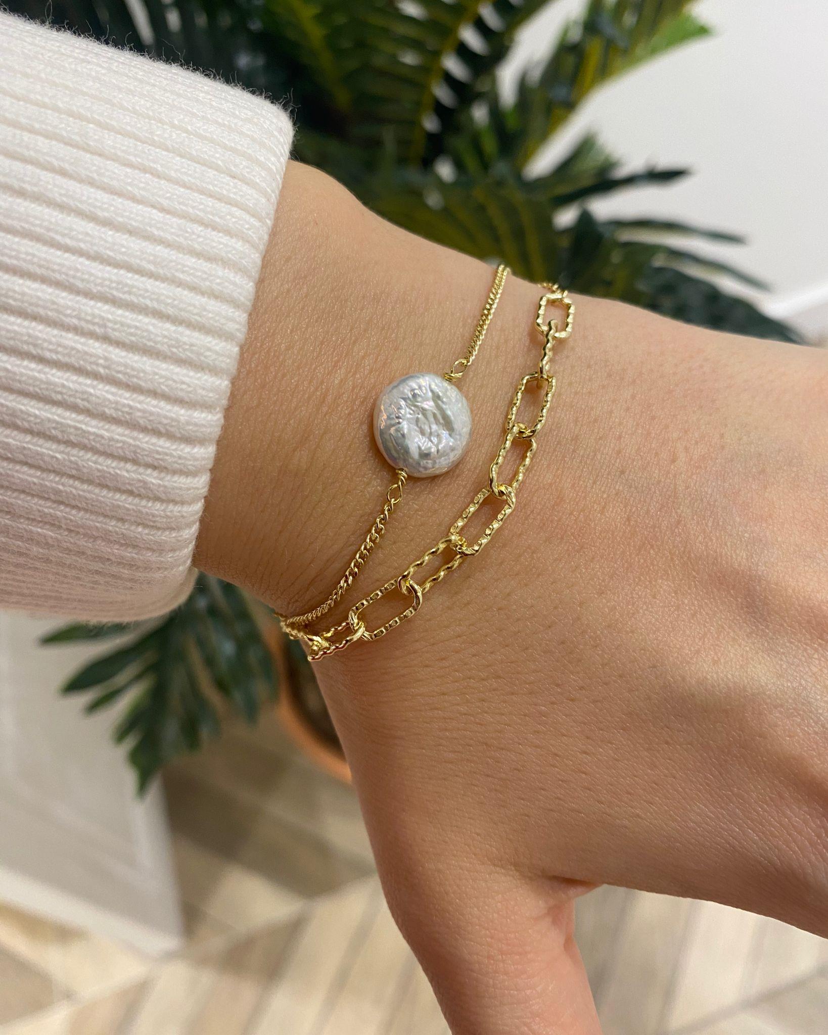 Kadın Gümüş İncili Zincirli Bileklik