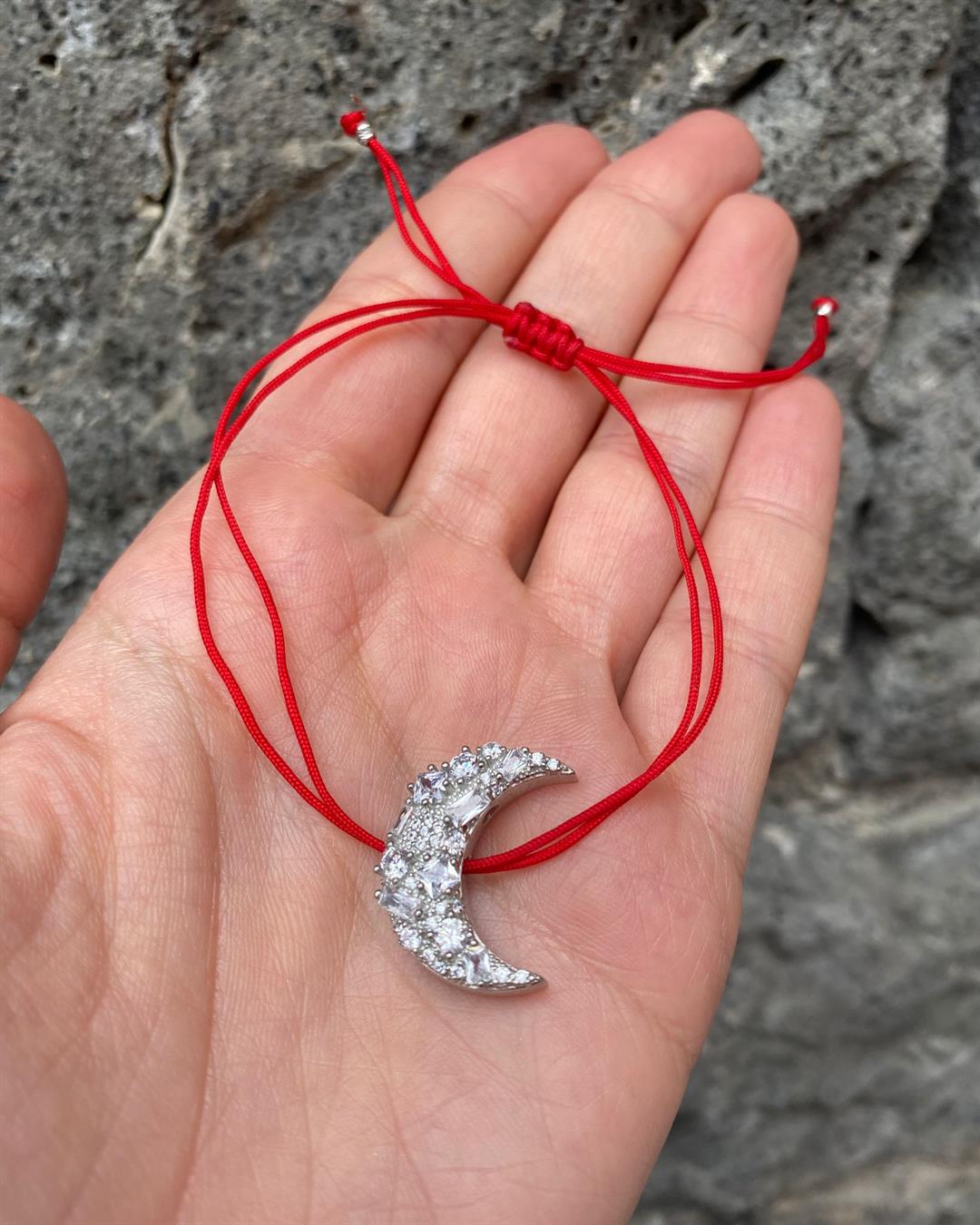 Kadın Gümüş İpli  Baget Taşlı Hilal Bileklik