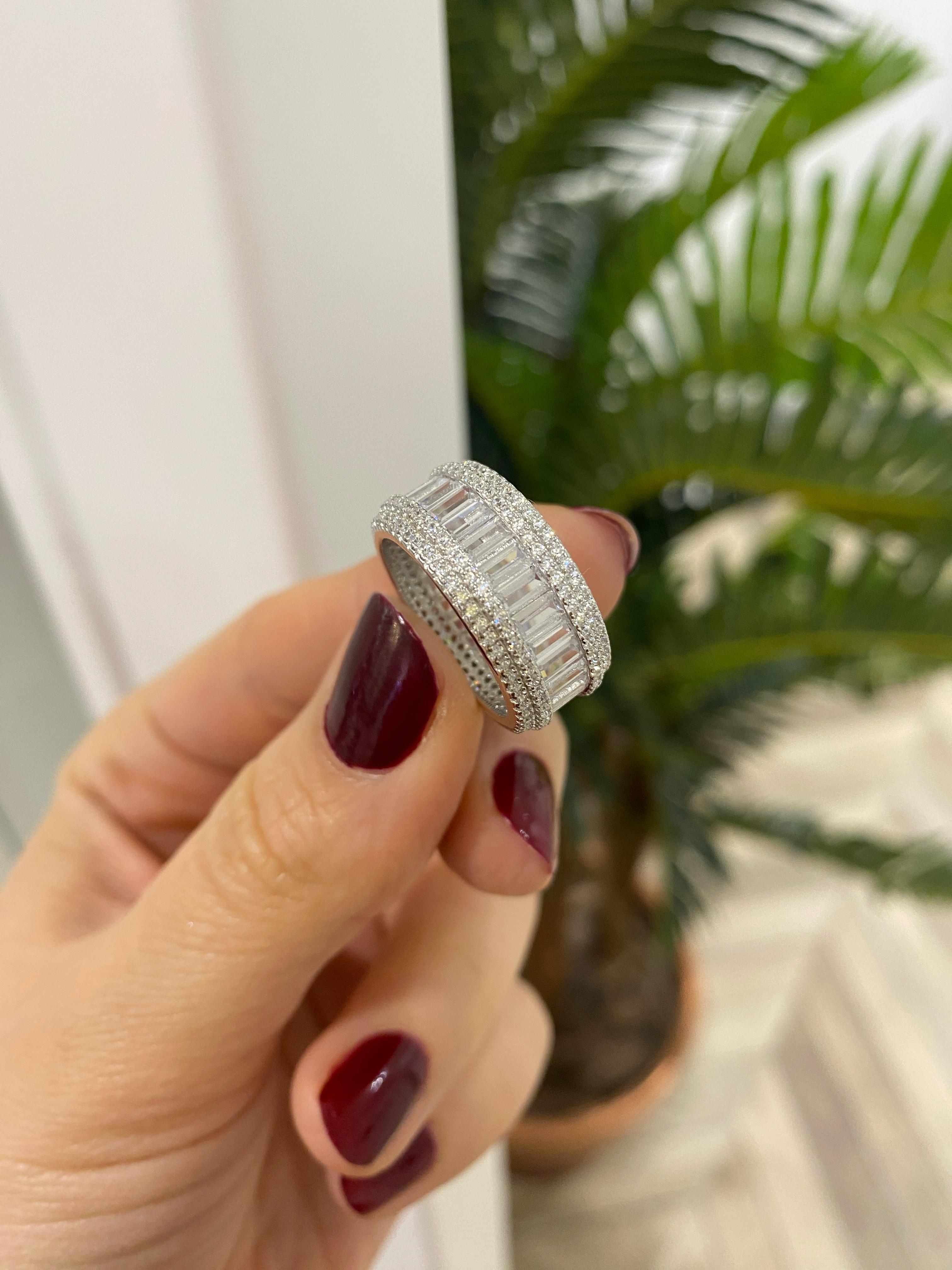 Kadın Gümüş İthal Baget Taşlı Tamtur Yüzük