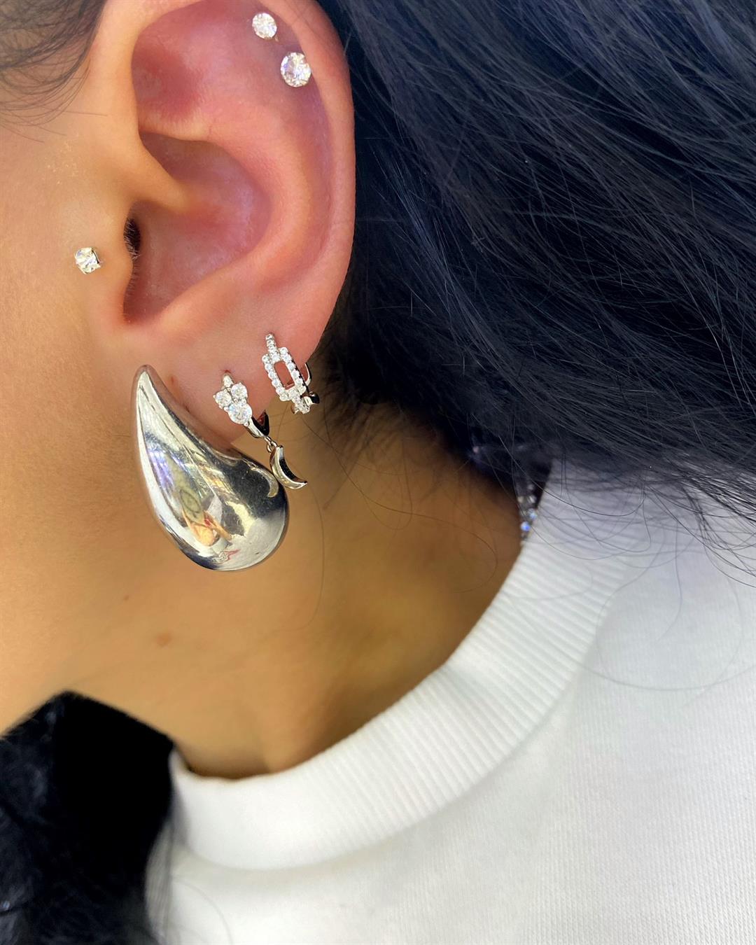 Kadın Gümüş İthal Damla Model Küpe (3.2 cm) 0233