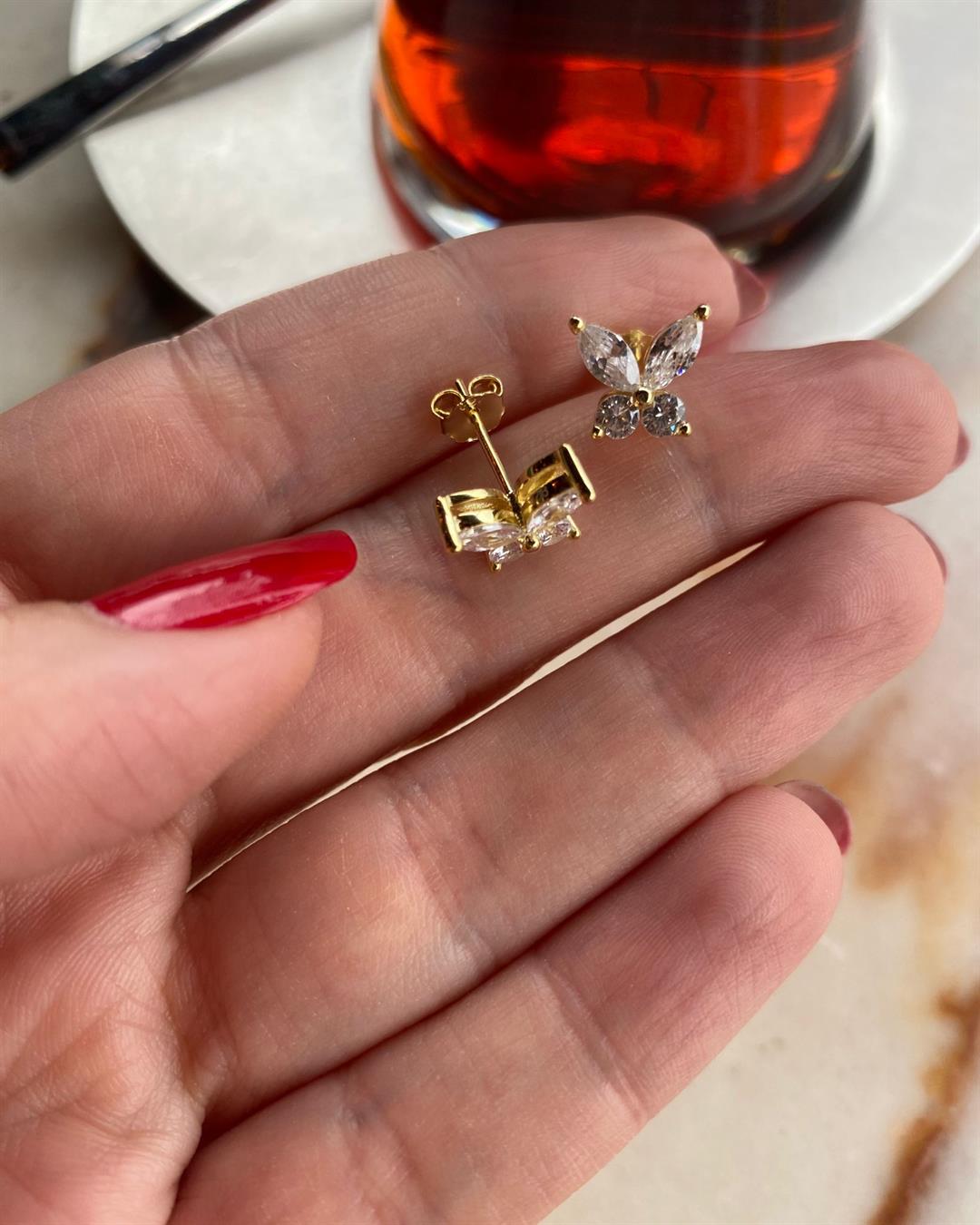 Kadın Gümüş İthal Gold Vidalı Küpe 5349