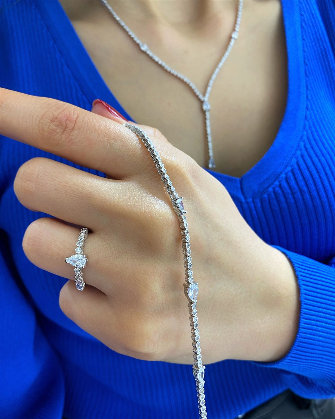 Kadın Gümüş İthal Özel Seri Damla Fantazi Set