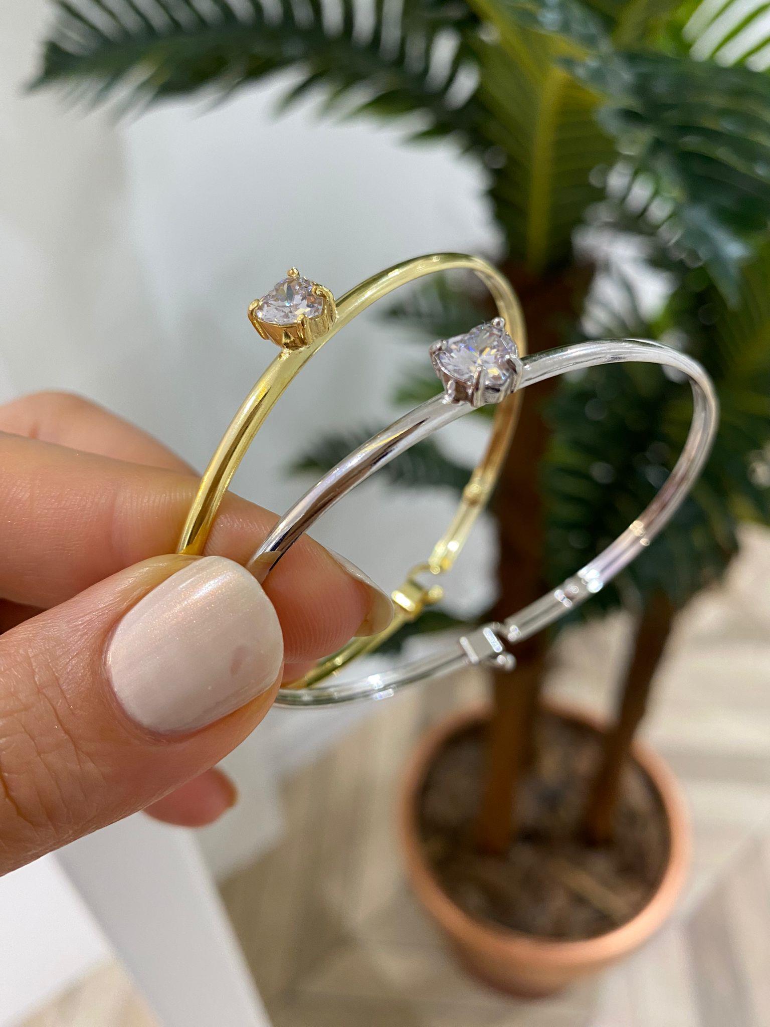 Kadın Gümüş Kalp Zirkon Taşlı Bileklik